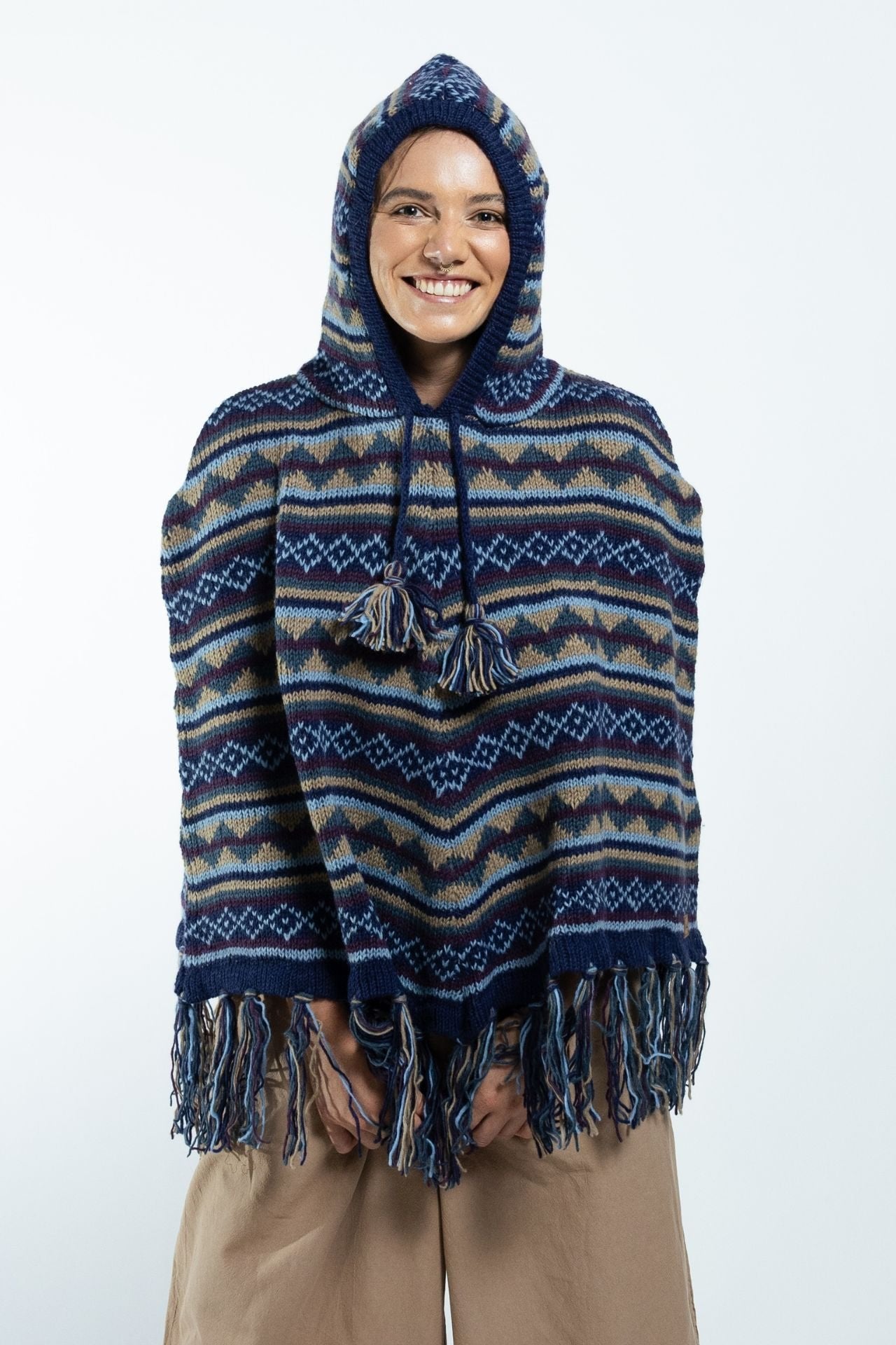 Surya Australia Ethical Wool Poncho made in Nepal - Blue