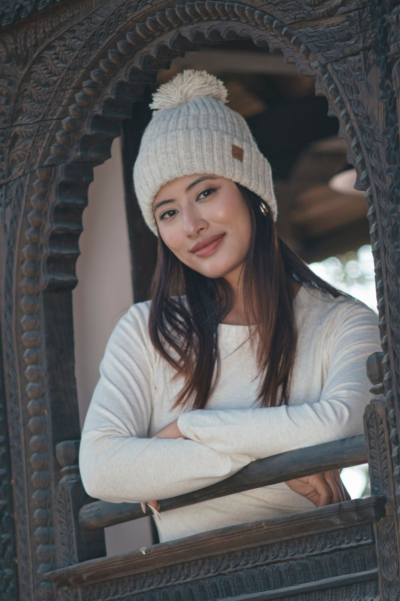 Surya Australia Wool 'Pompom' Beanie for women made in Nepal