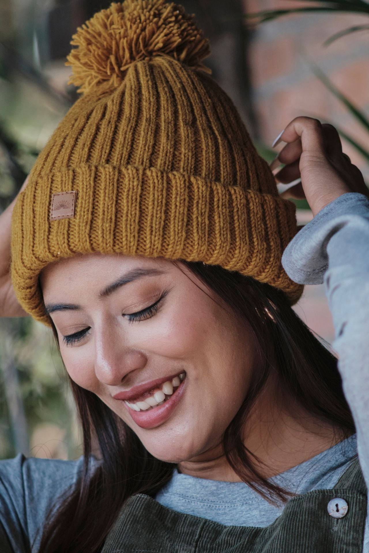 Surya Australia Wool 'Pompom' Beanie for women made in Nepal - Mustard