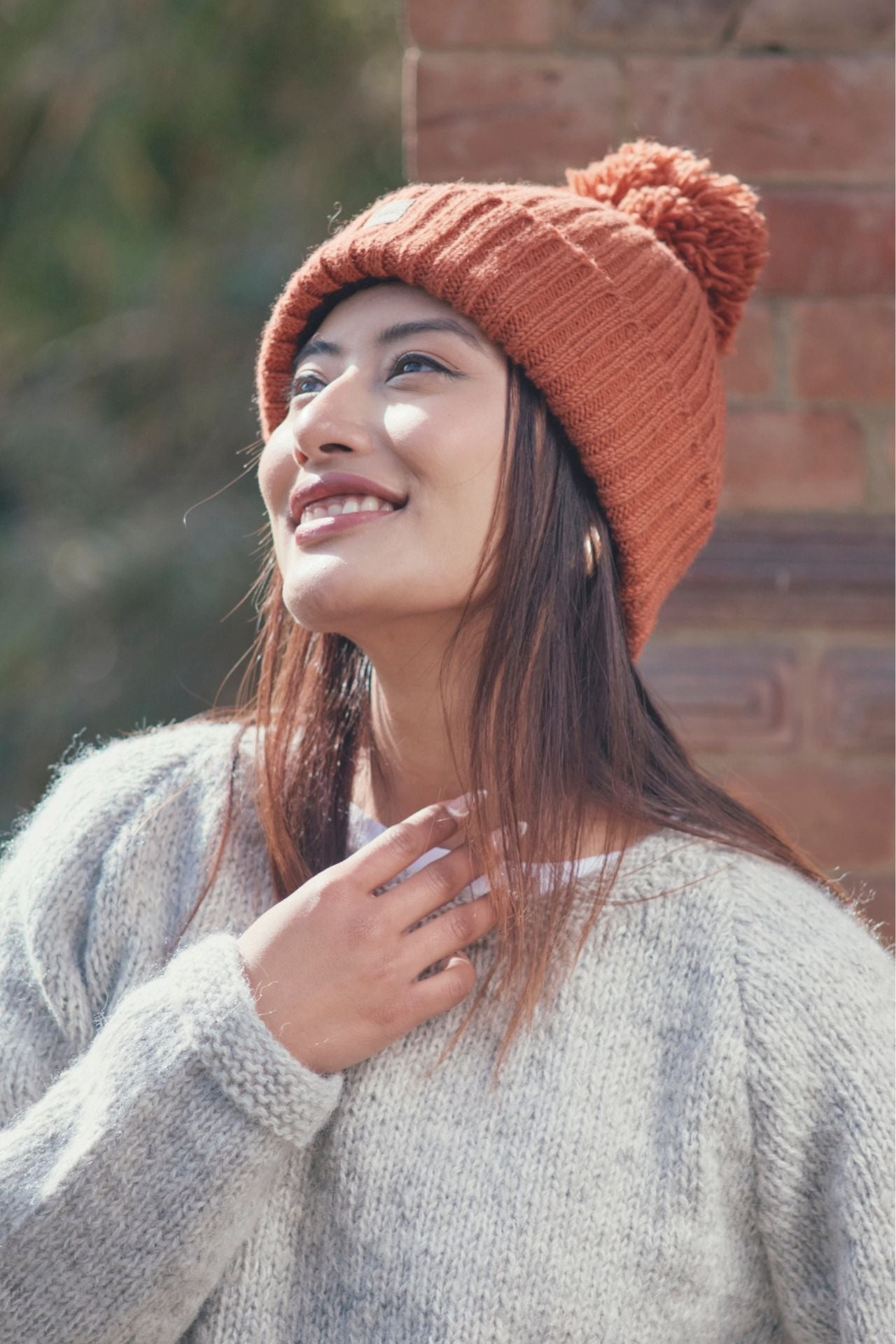 Surya Australia Wool 'Pompom' Beanie for women made in Nepal - Burnt Orange