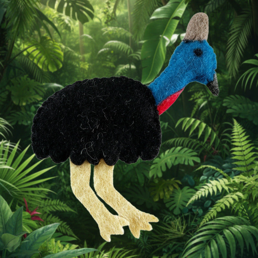 Surya Wool Felt Finger Puppets from Nepal - Cassowary