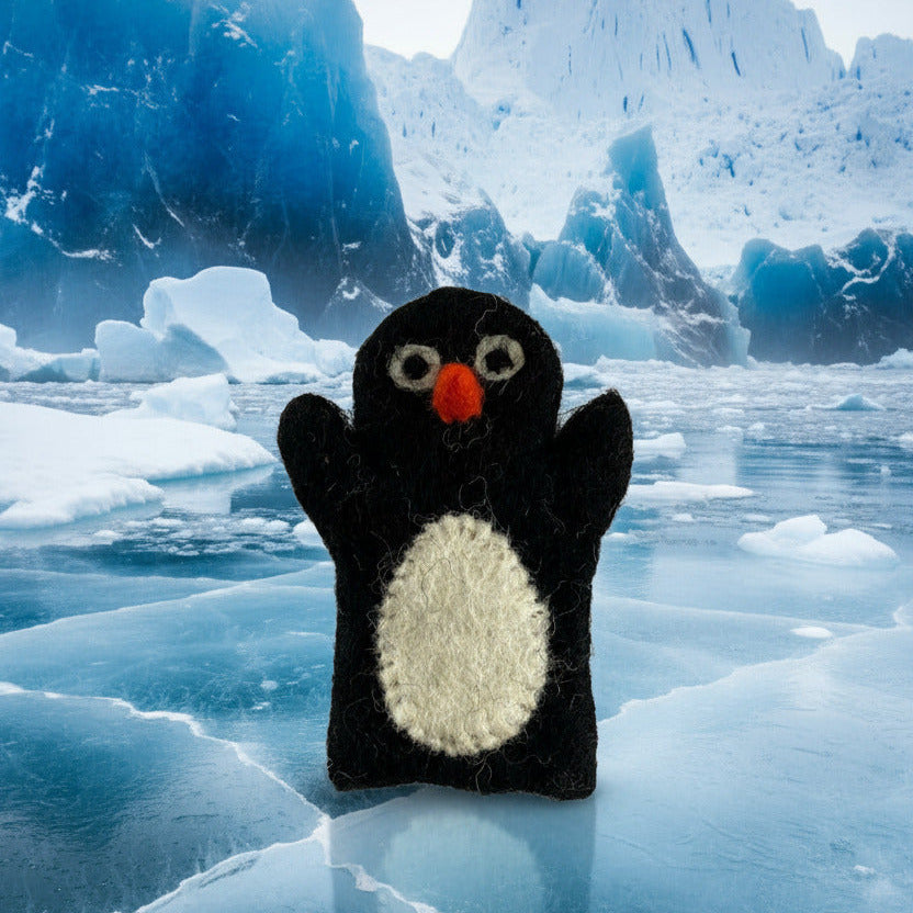 Surya Wool Felt Finger Puppets made in Nepal - Penguin
