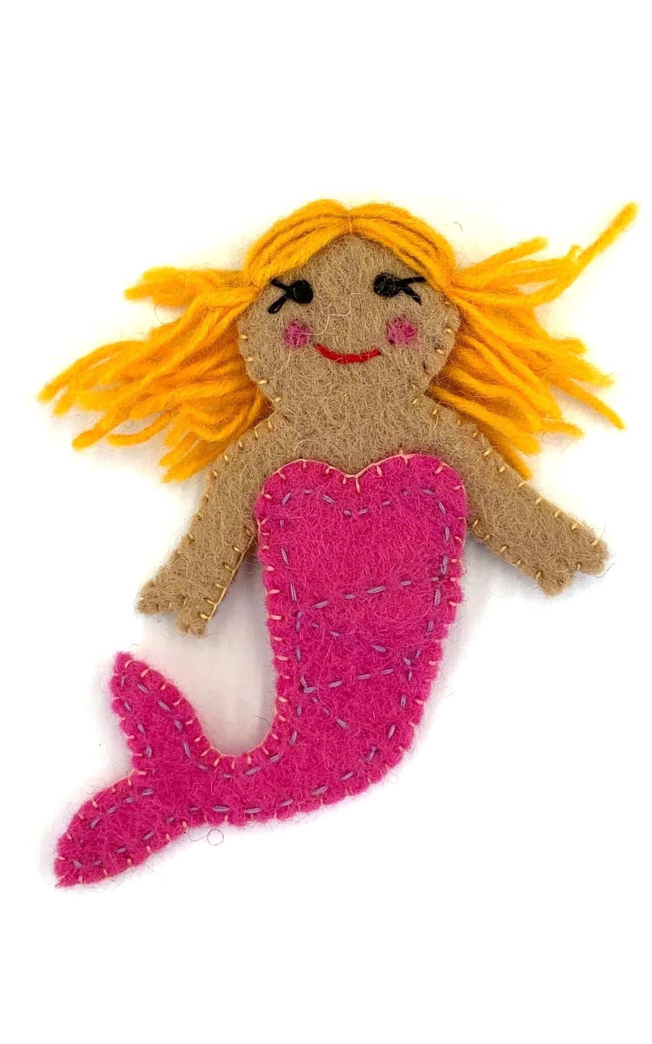 Surya Australia Ethical Wool Felt Finger Puppets made in Nepal - Pink Mermaid