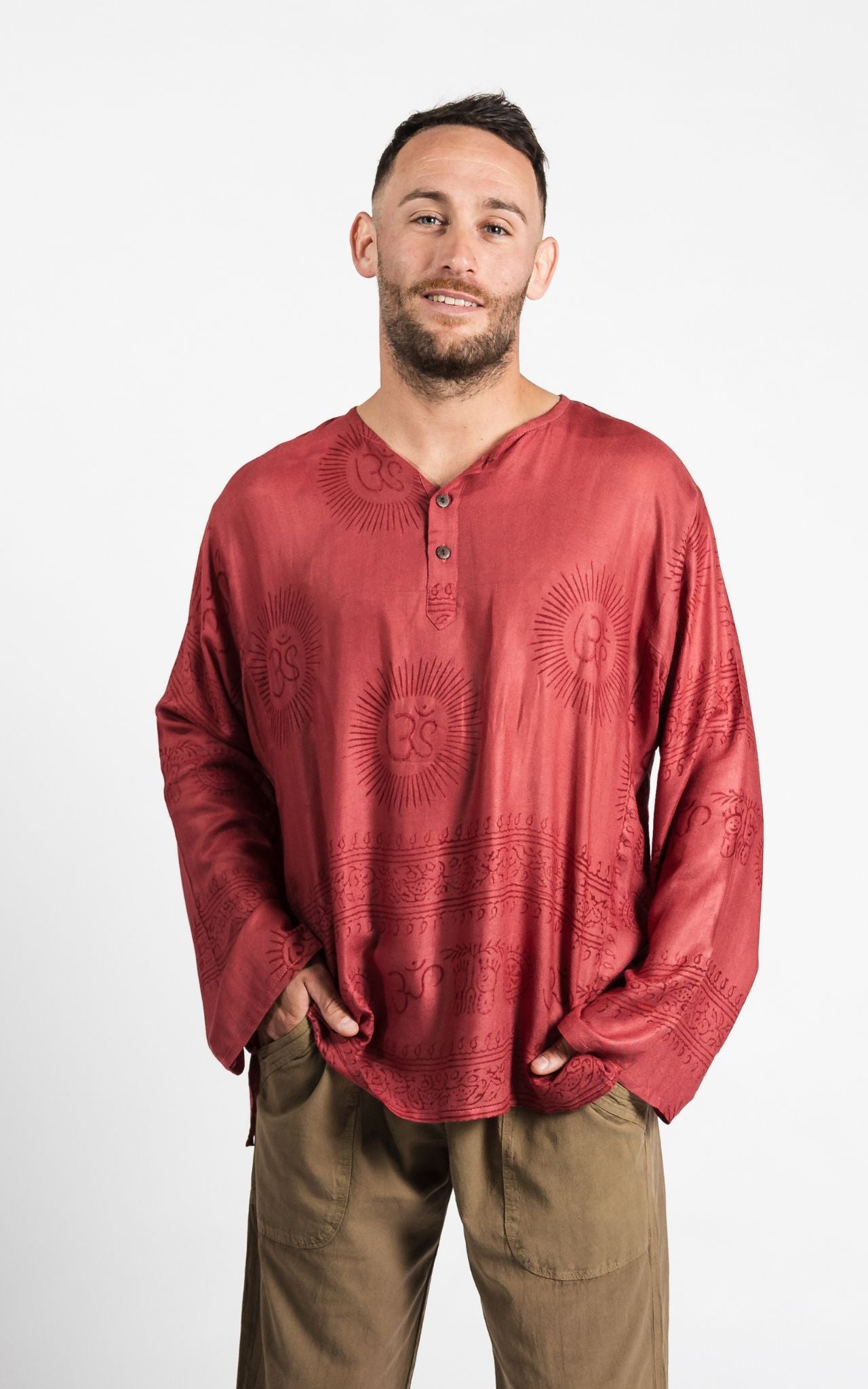 Surya Australia Lightweight Cotton Men's 'Shiva' Shirt made in Nepal - Berry