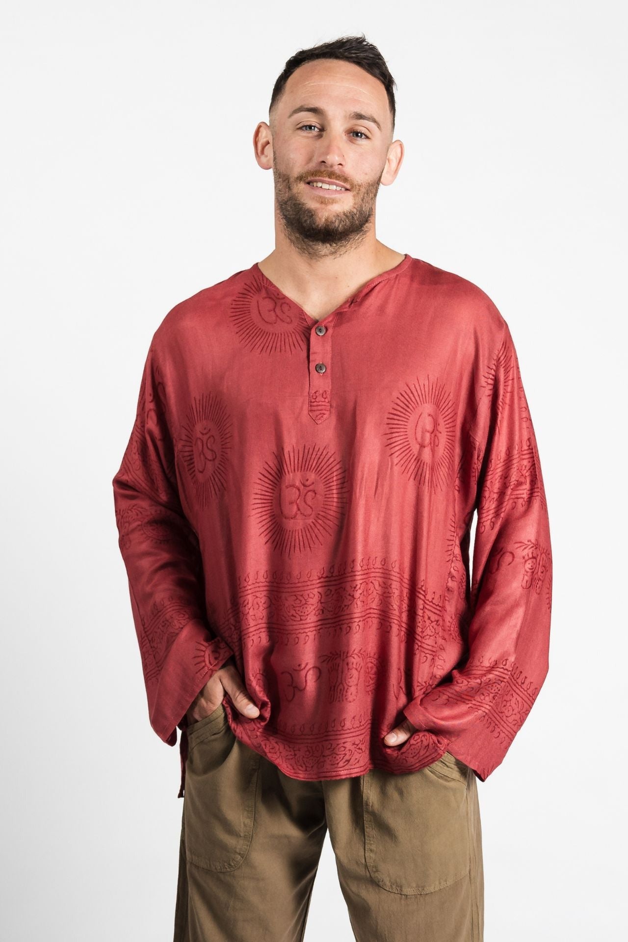 Surya Australia Lightweight Cotton Men's 'Shiva' Shirt made in Nepal - Berry