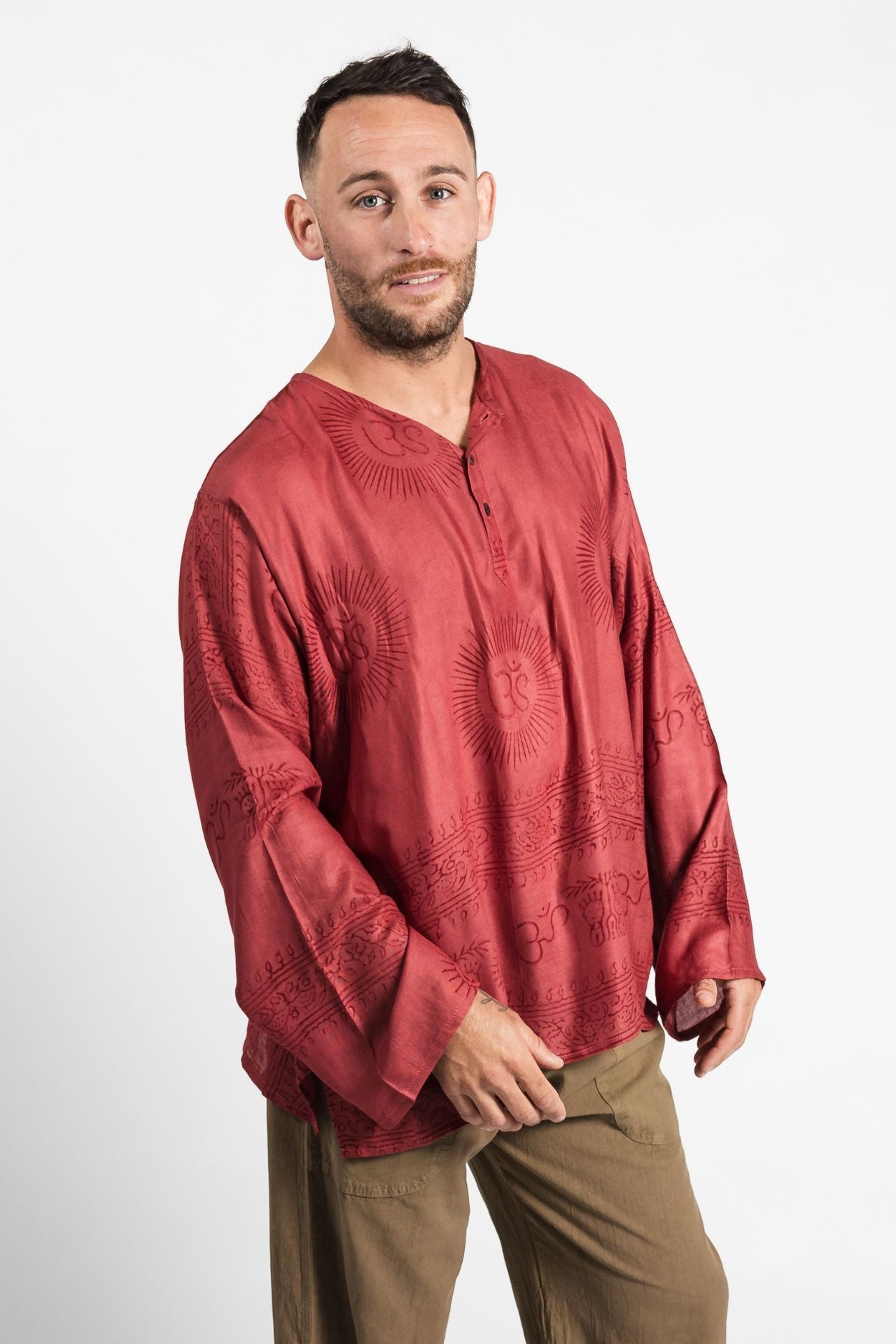 Surya Australia Lightweight Cotton Men's 'Shiva' Shirt made in Nepal - Berry