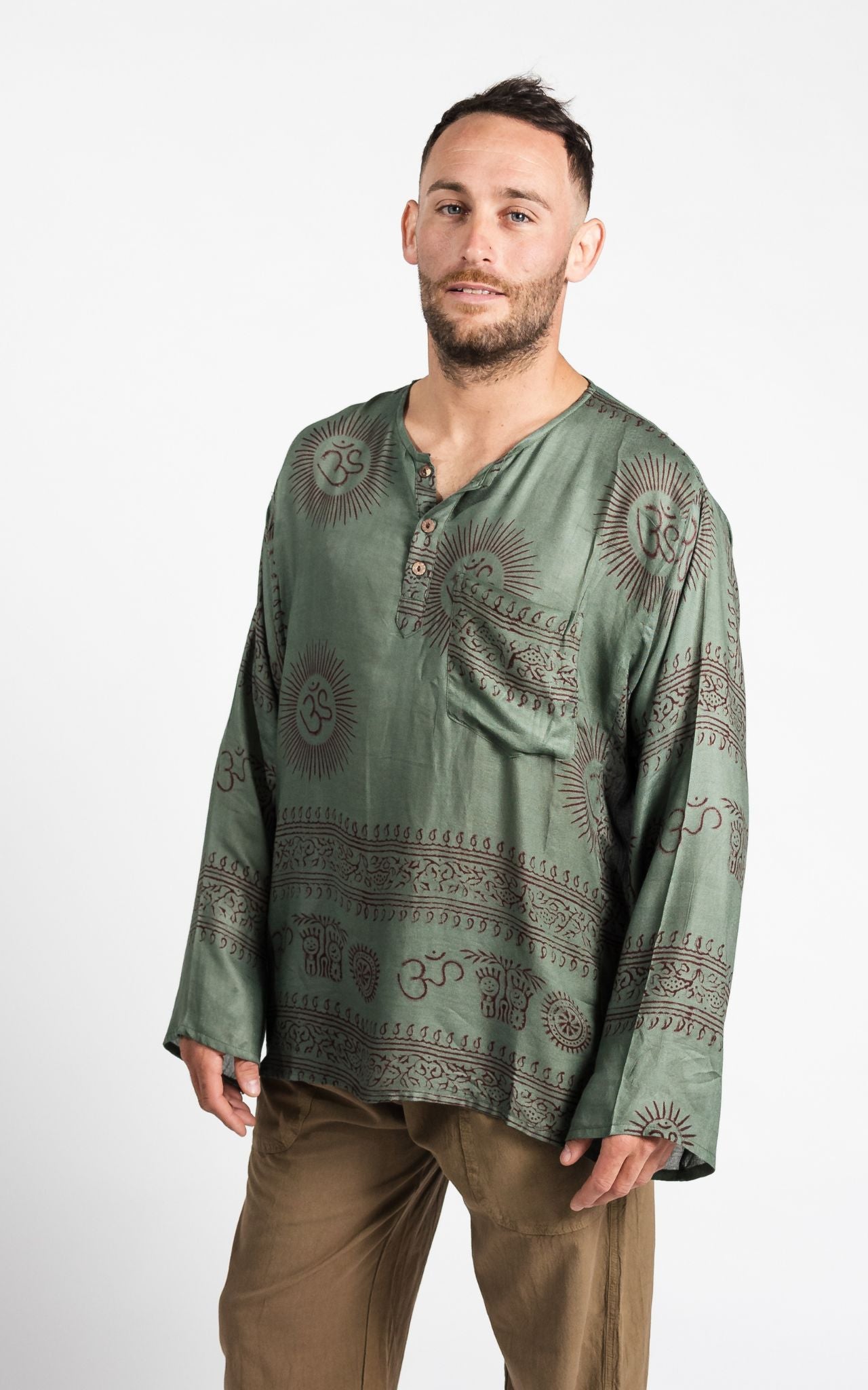 Surya Australia Lightweight Cotton Men's 'Shiva' Shirt made in Nepal - Green