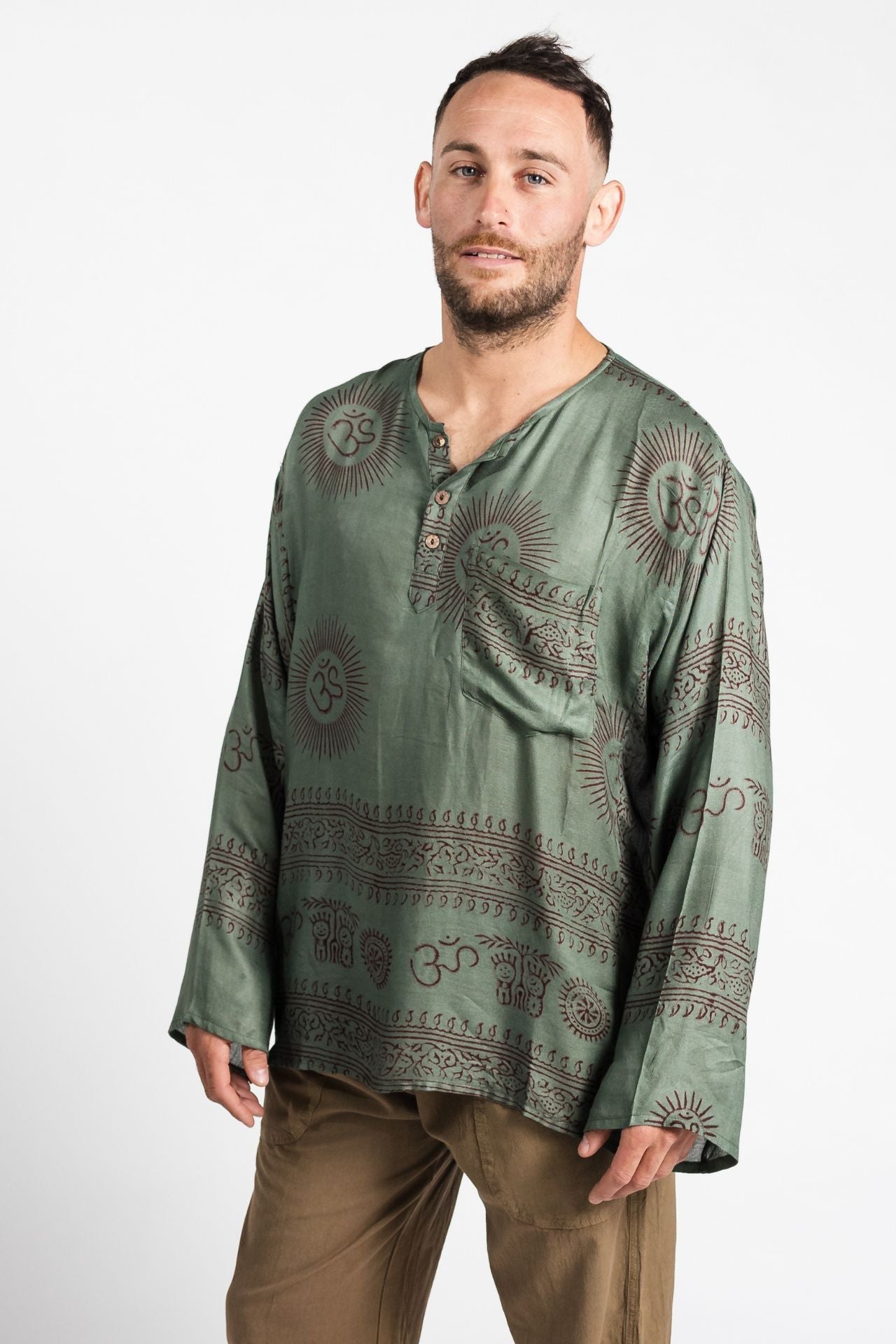 Surya Australia Lightweight Cotton Men's 'Shiva' Shirt made in Nepal - Green