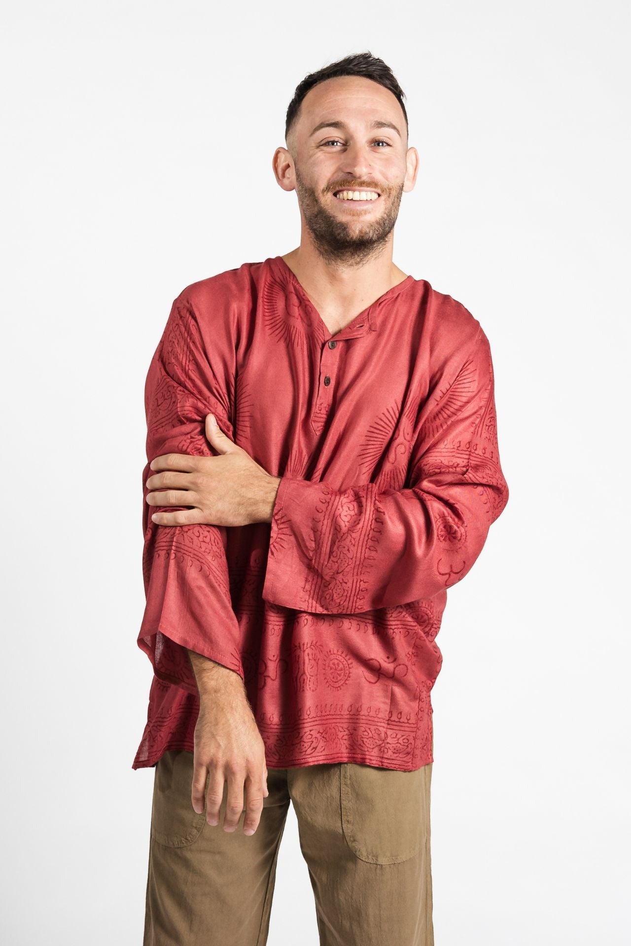 Surya Australia Lightweight Cotton Men's 'Shiva' Shirt made in Nepal - Berry