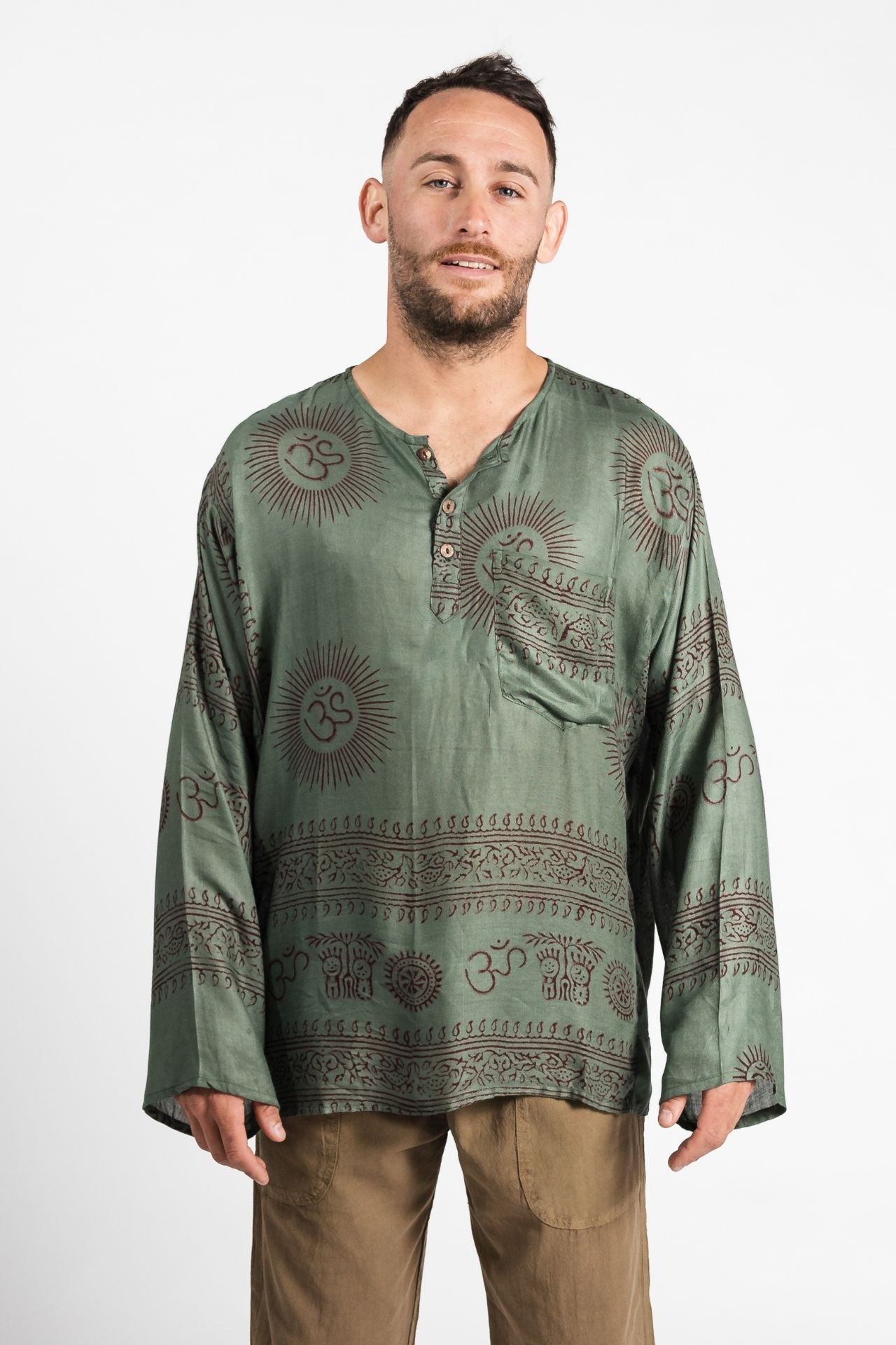 Surya Australia Lightweight Cotton Men's 'Shiva' Shirt made in Nepal - Green