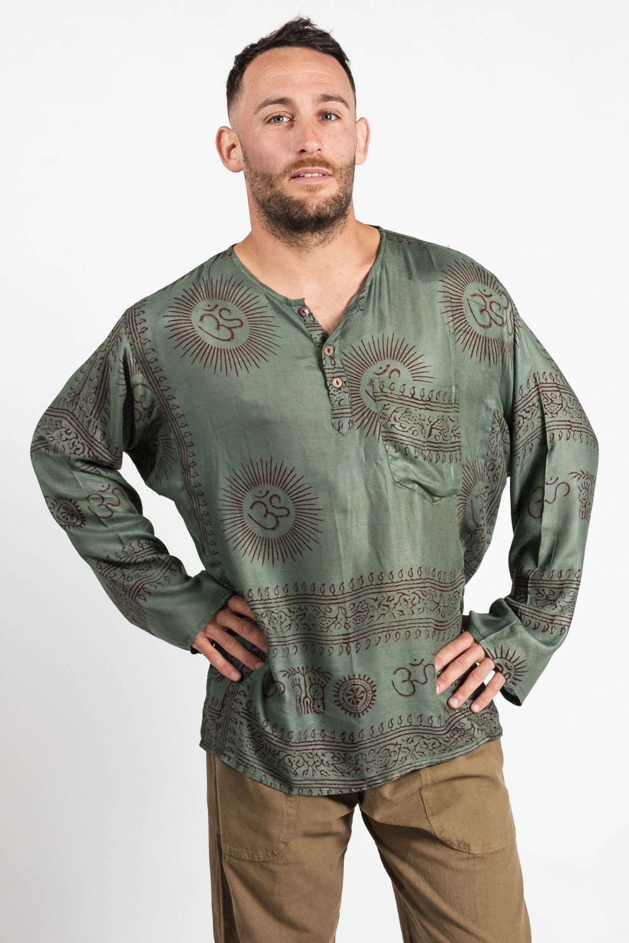 Surya Australia Lightweight Cotton Men's 'Shiva' Shirt made in Nepal - Green