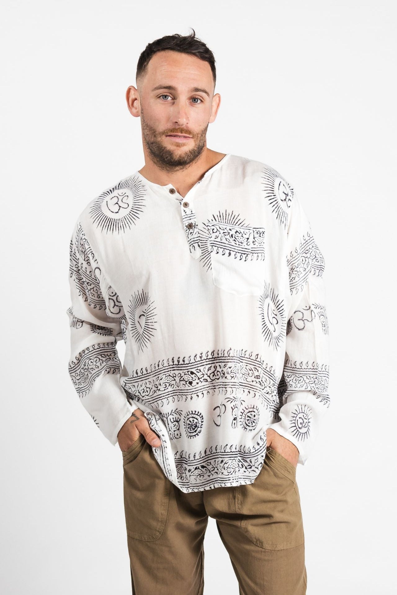 Surya Australia Lightweight Cotton Men's 'Shiva' Shirt made in Nepal - White