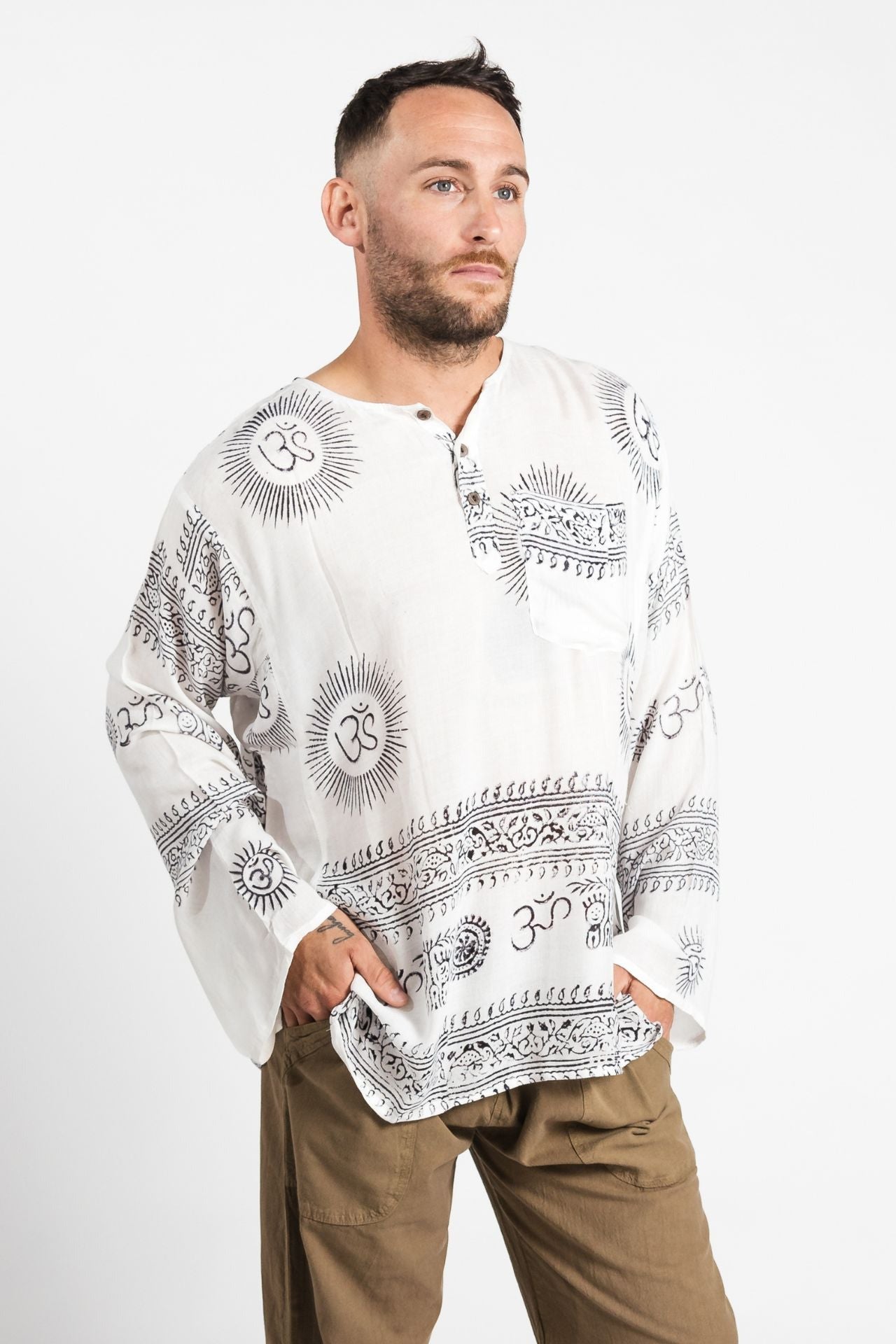 Surya Australia Lightweight Cotton Men's 'Shiva' Shirt made in Nepal - White