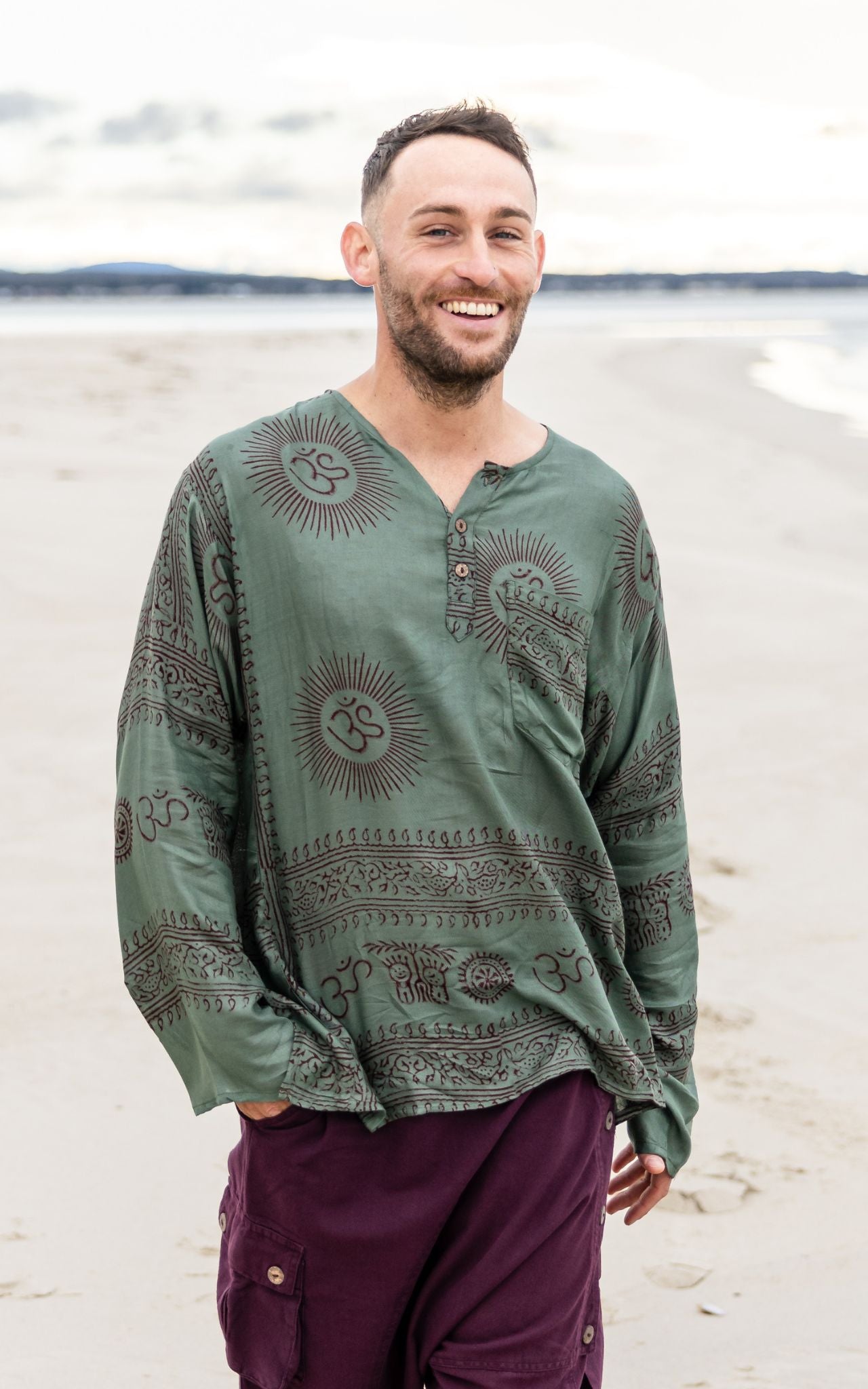 Surya Australia Lightweight Cotton Men's 'Shiva' Shirt made in Nepal - Green