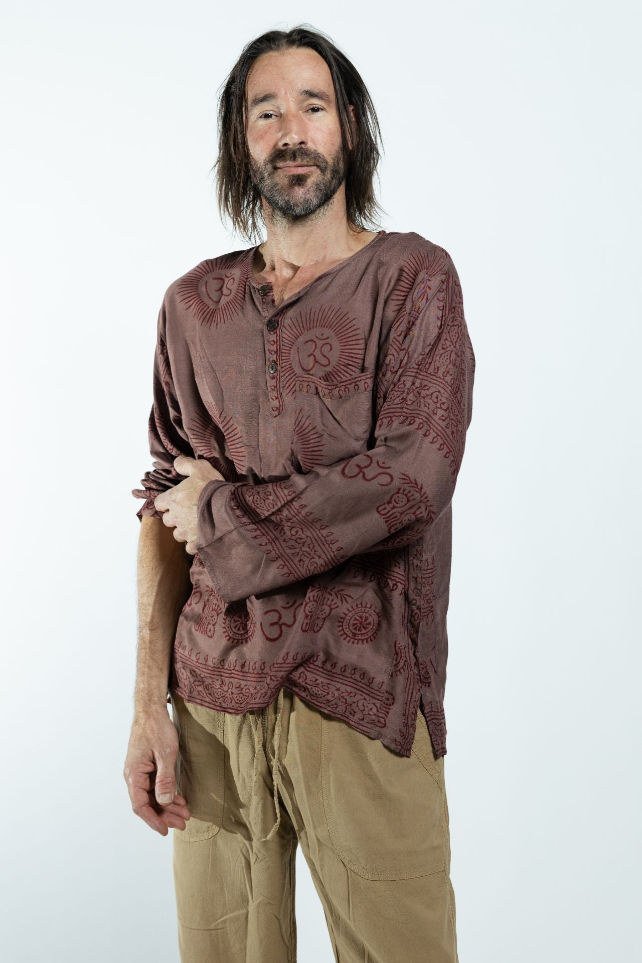 Surya Australia Lightweight Cotton Men's 'Shiva' Shirt made in Nepal - Taupe