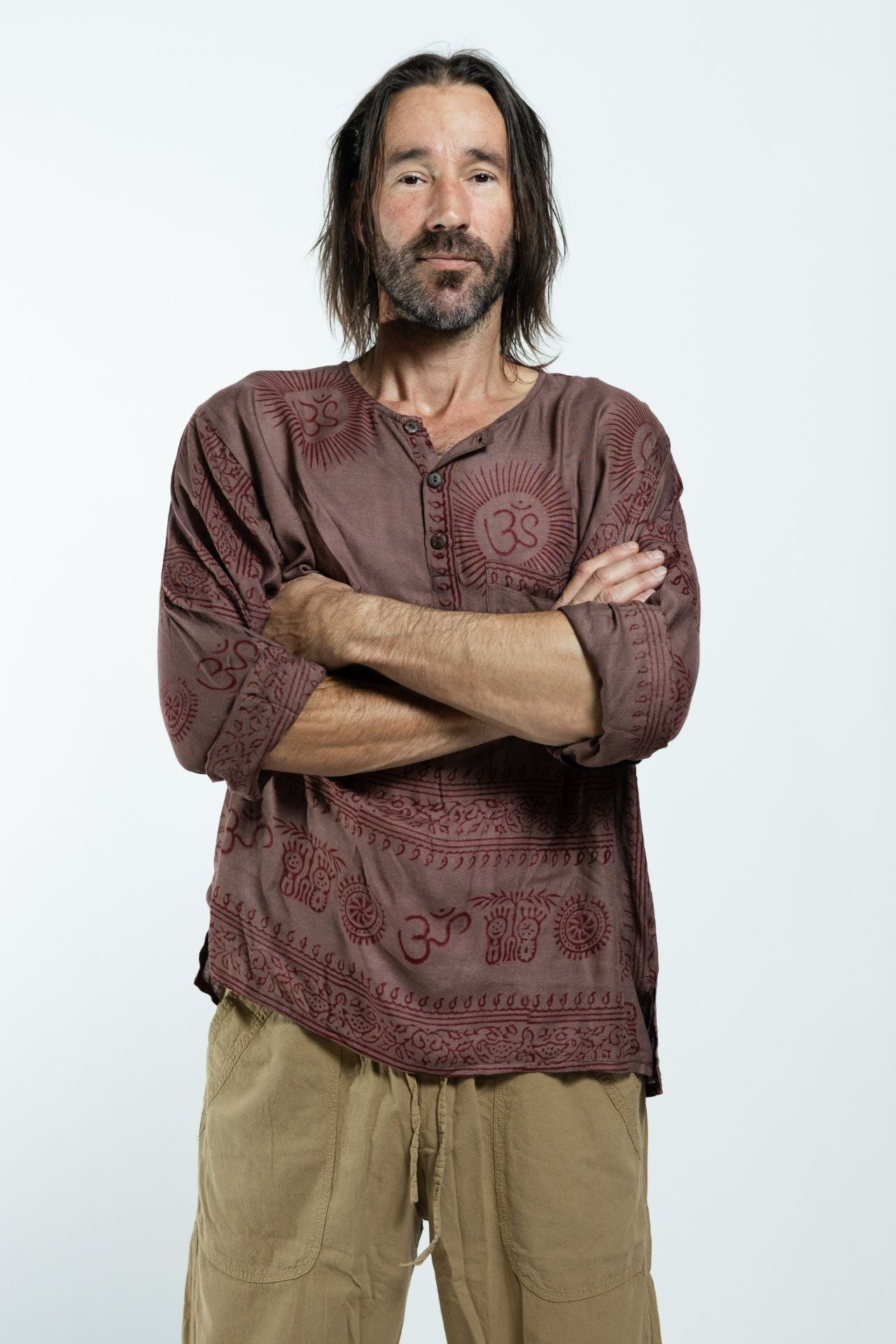 Surya Australia Lightweight Cotton Men's 'Shiva' Shirt made in Nepal - Taupe