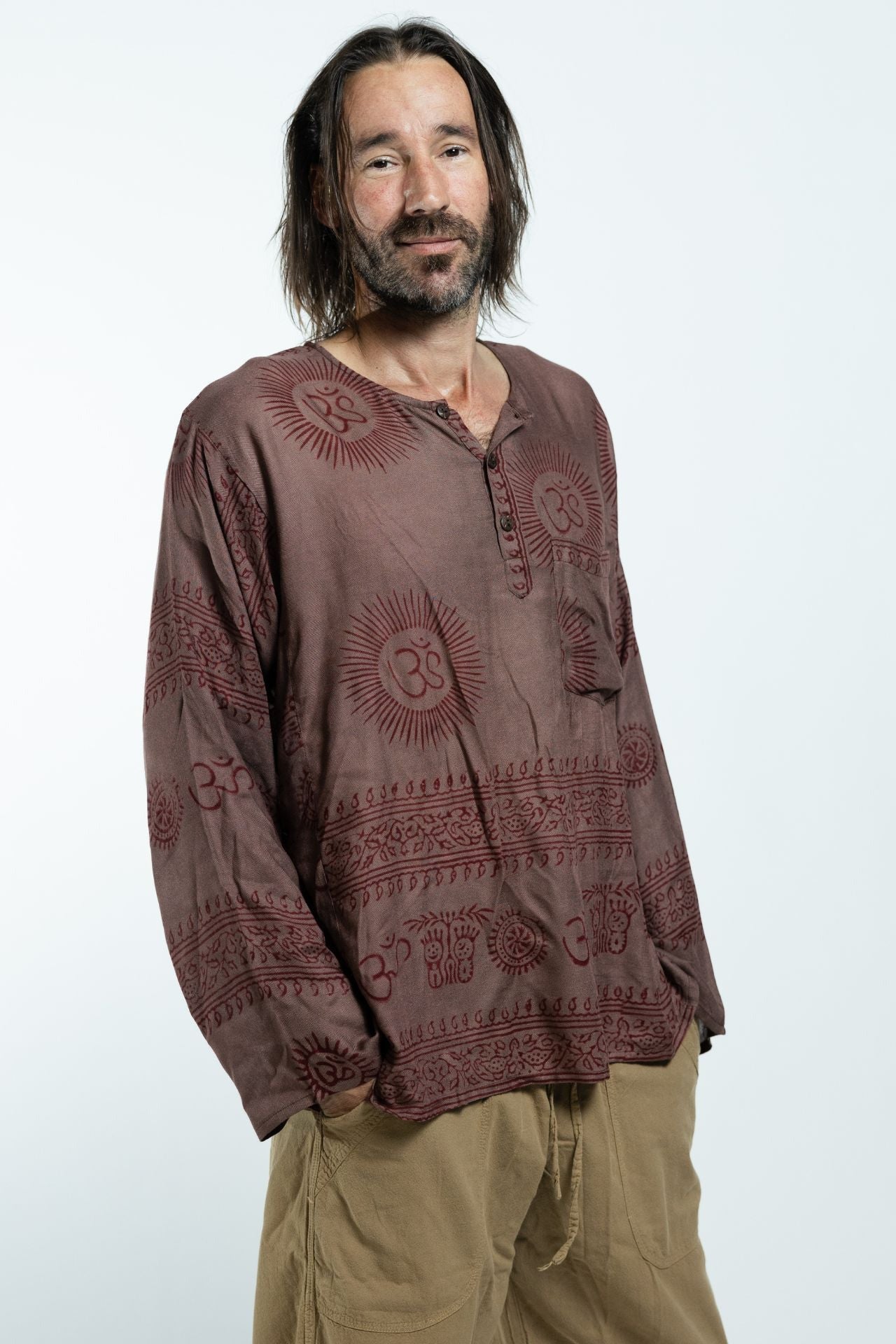 Surya Australia Lightweight Cotton Men's 'Shiva' Shirt made in Nepal - Taupe