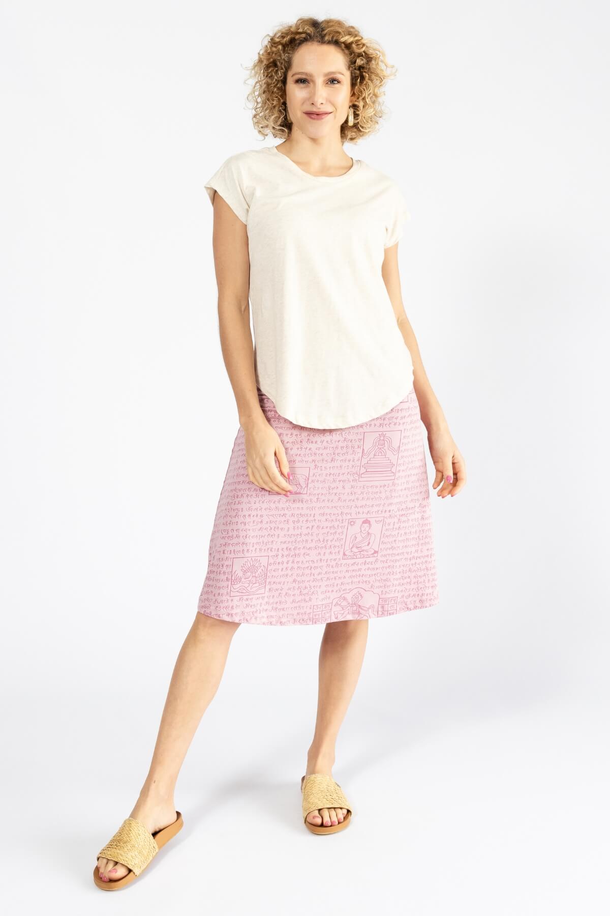 Surya Organic Cotton Mantra Print Skirt made in Nepal - Rose