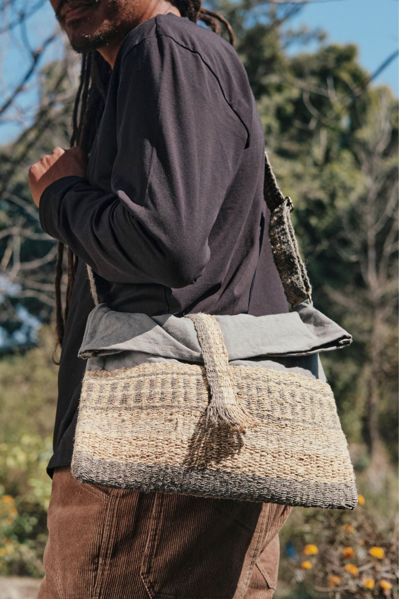 Surya Organic Hemp Satchel Bag made in Nepal - Myrobalan dye