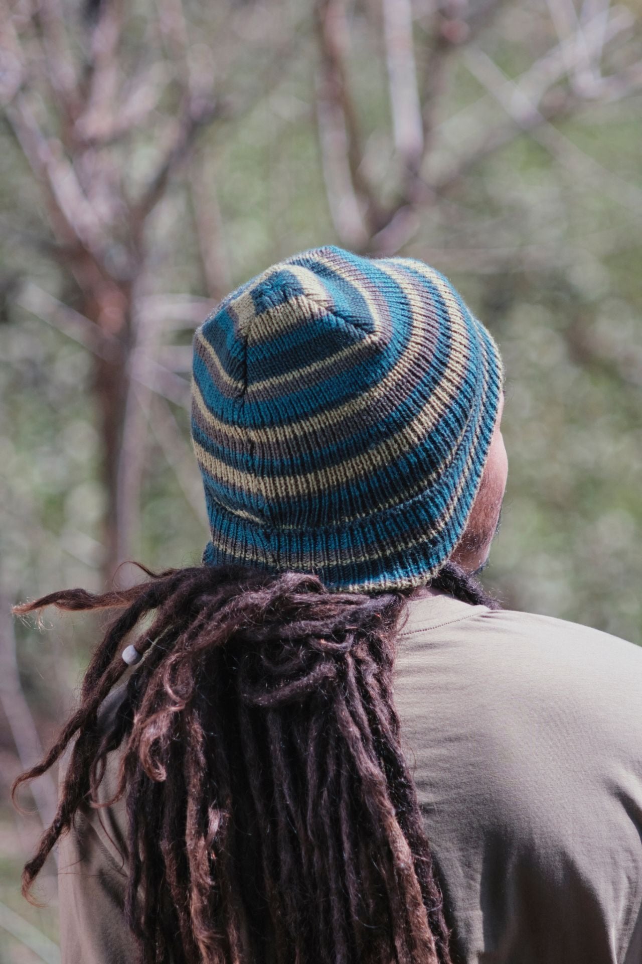 Surya Australia Merino Wool Fisherman Beanie (Striped) made in Nepal - Blue