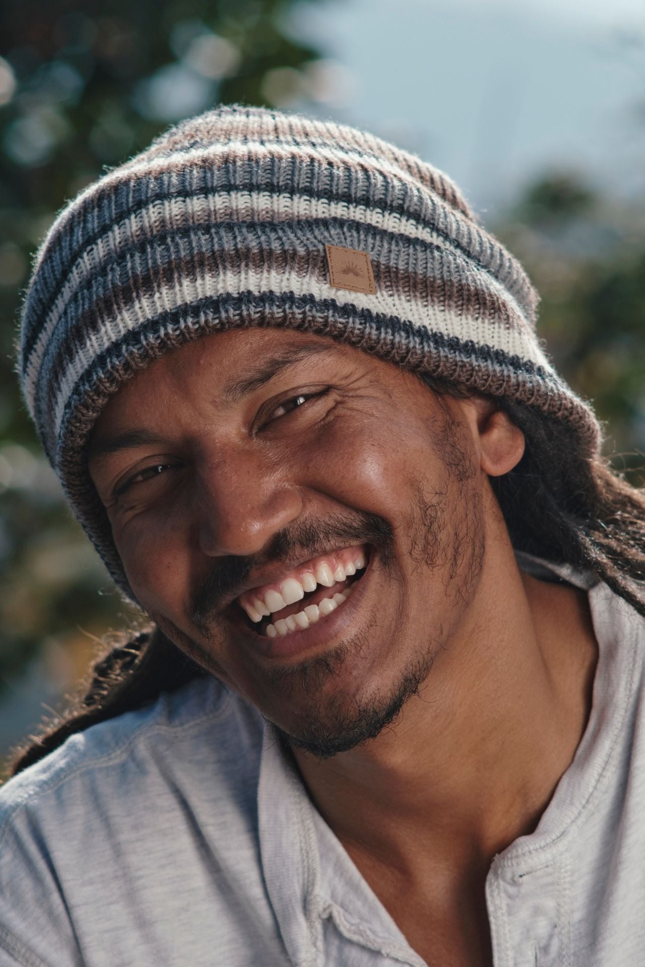 Surya Australia Merino Wool Fisherman Beanie (Striped) made in Nepal - Charcoal