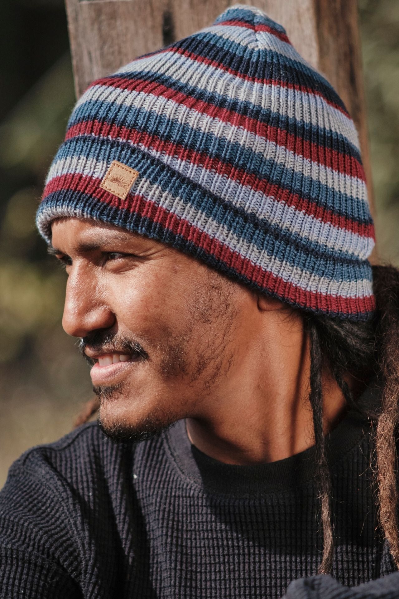 Surya Australia Merino Wool Fisherman Beanie (Striped) made in Nepal - Purple