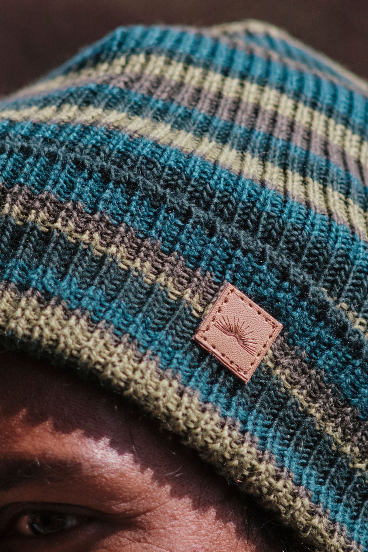 Surya Australia Merino Wool Fisherman Beanie (Striped) made in Nepal - Blue