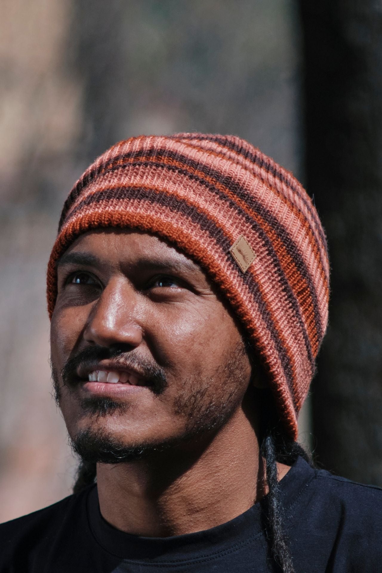 Surya Australia Merino Wool Fisherman Beanie (Striped) made in Nepal - Rust