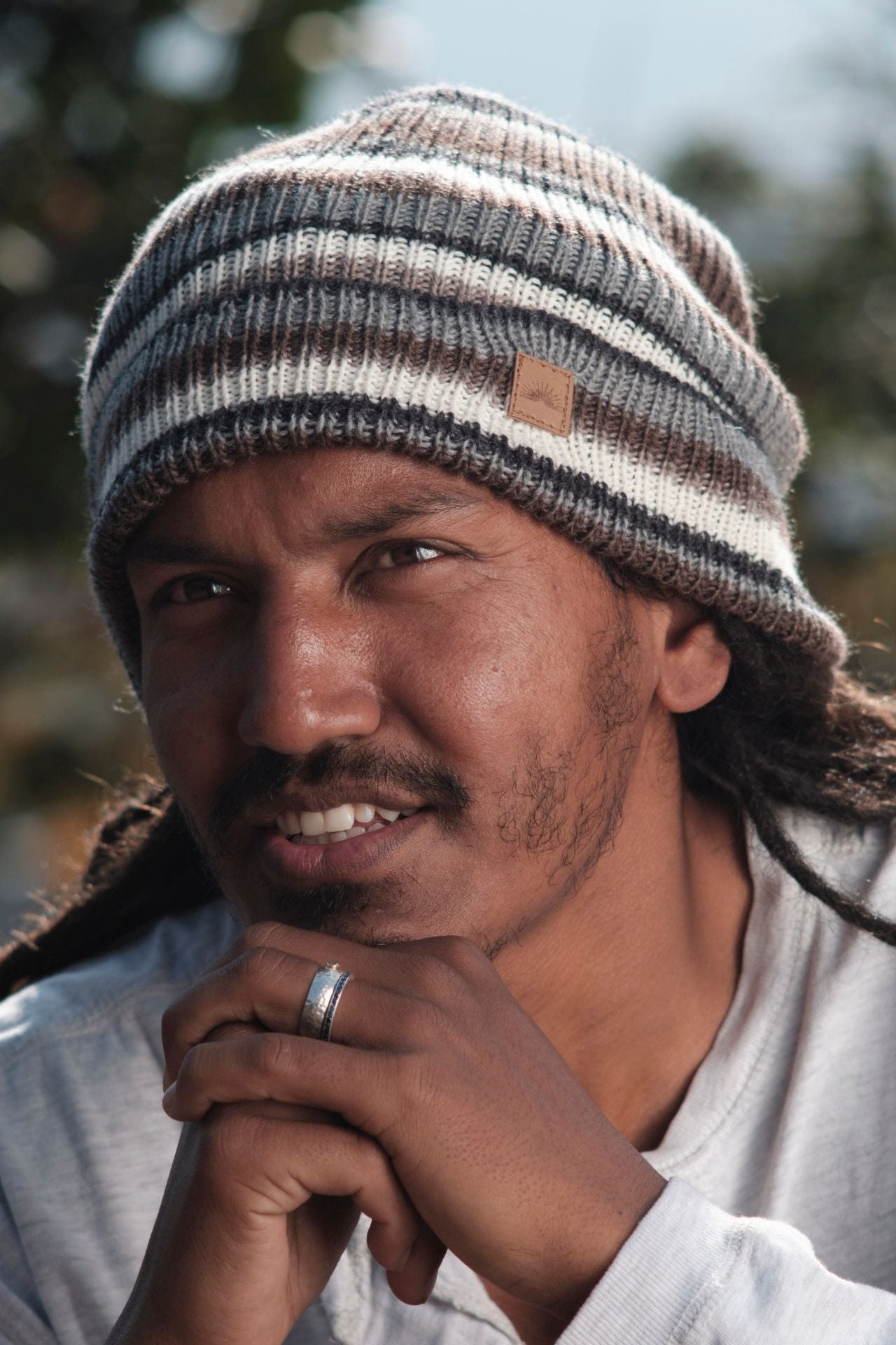 Surya Australia Merino Wool Fisherman Beanie (Striped) made in Nepal - Charcoal