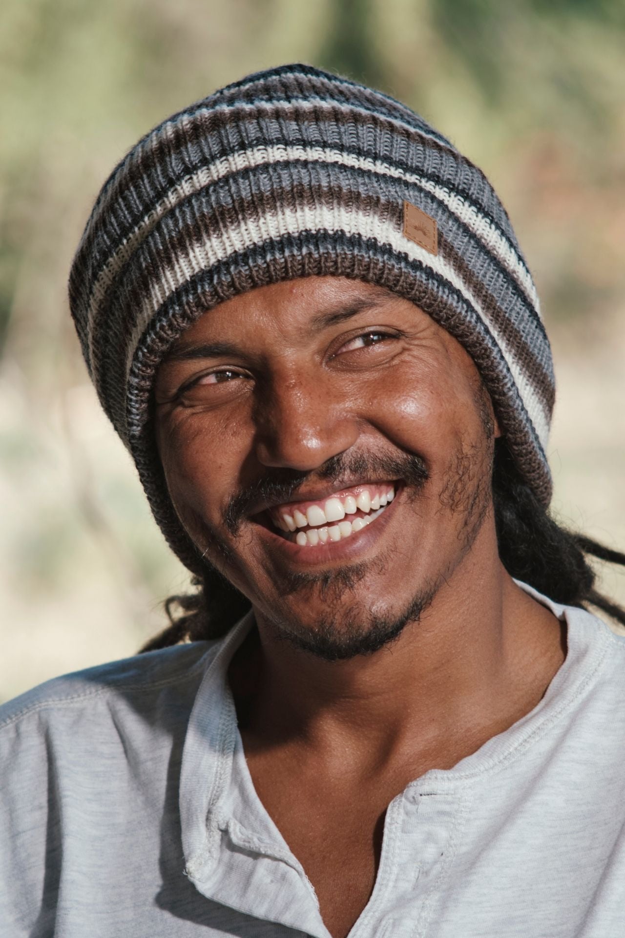 Surya Australia Merino Wool Fisherman Beanie (Striped) made in Nepal - Charcoal