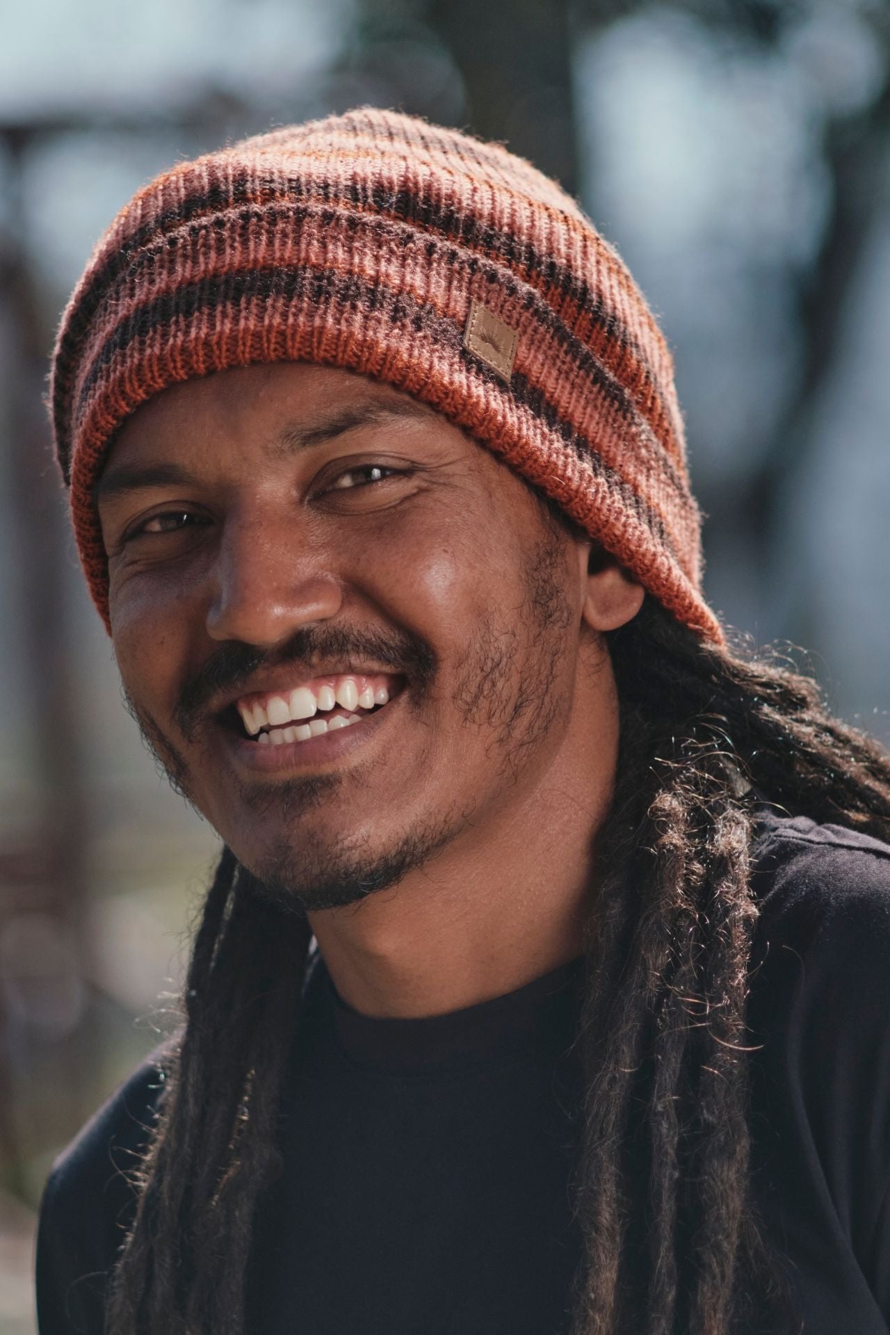 Surya Australia Merino Wool Fisherman Beanie (Striped) made in Nepal - Rust