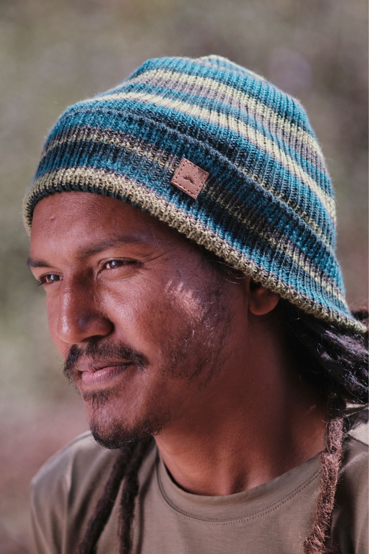 Surya Australia Merino Wool Fisherman Beanie (Striped) made in Nepal - Blue
