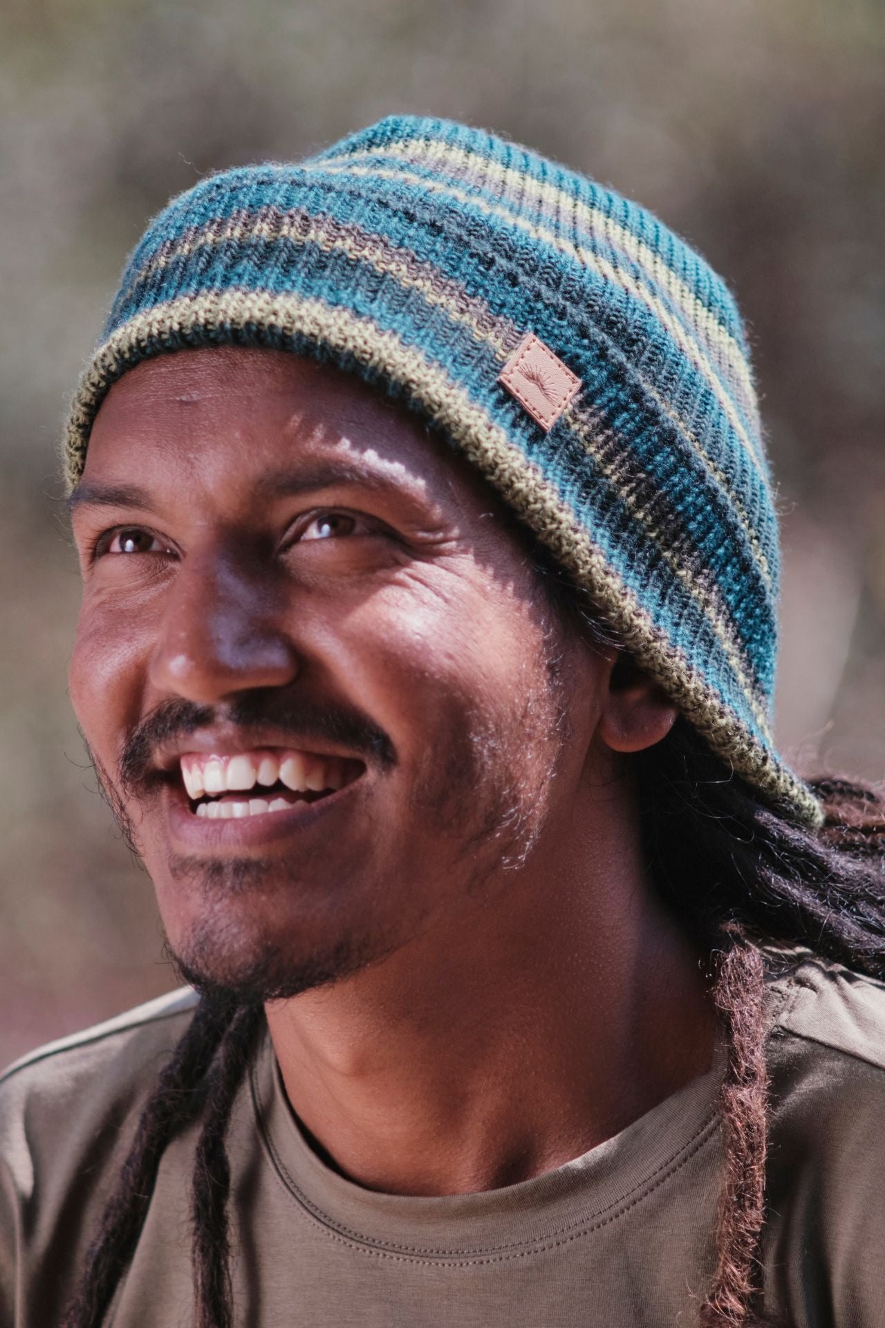 Surya Australia Merino Wool Fisherman Beanie (Striped) made in Nepal - Blue