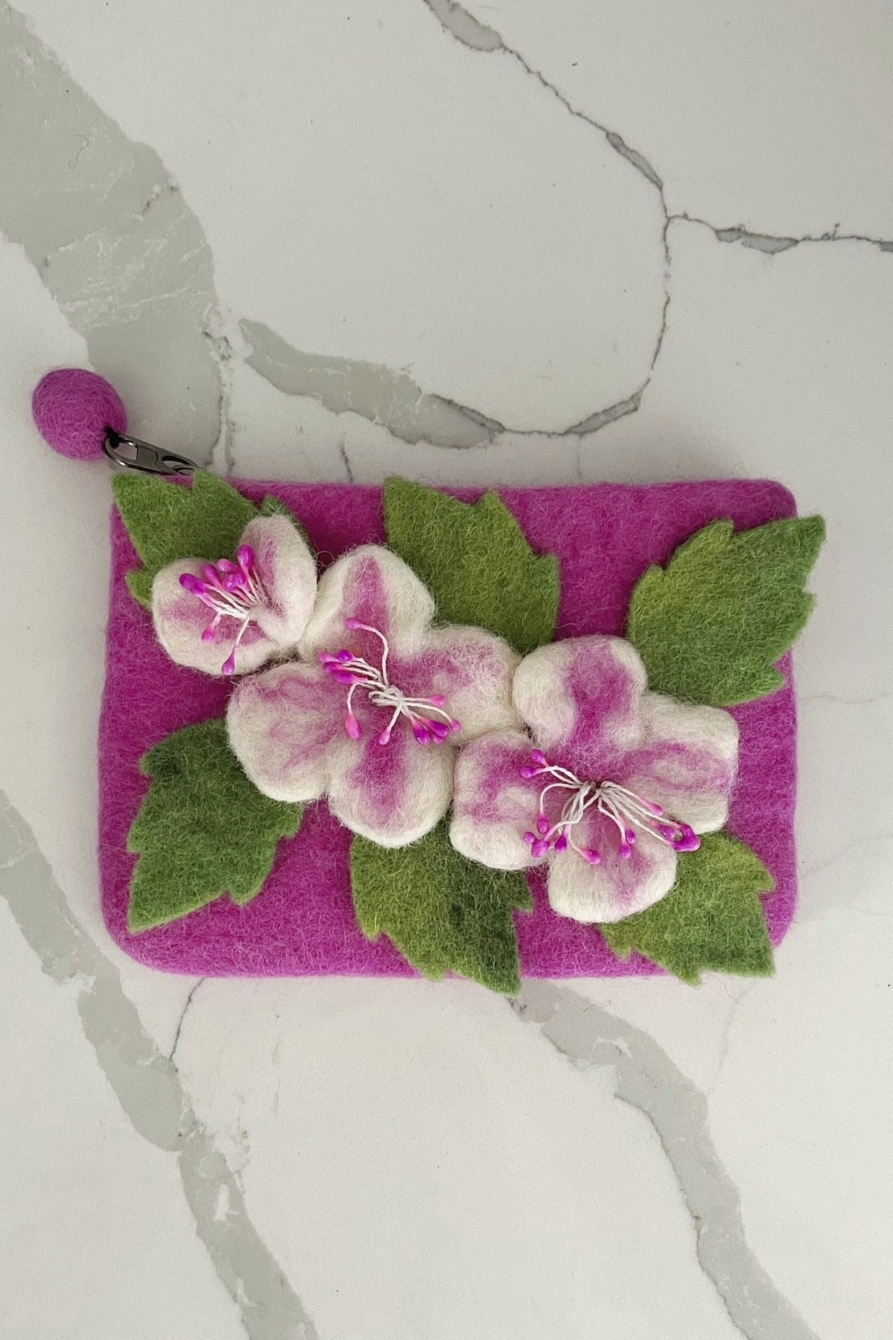 Surya Australia Ethical Wool Felt Flower Purse made in Nepal - Pink