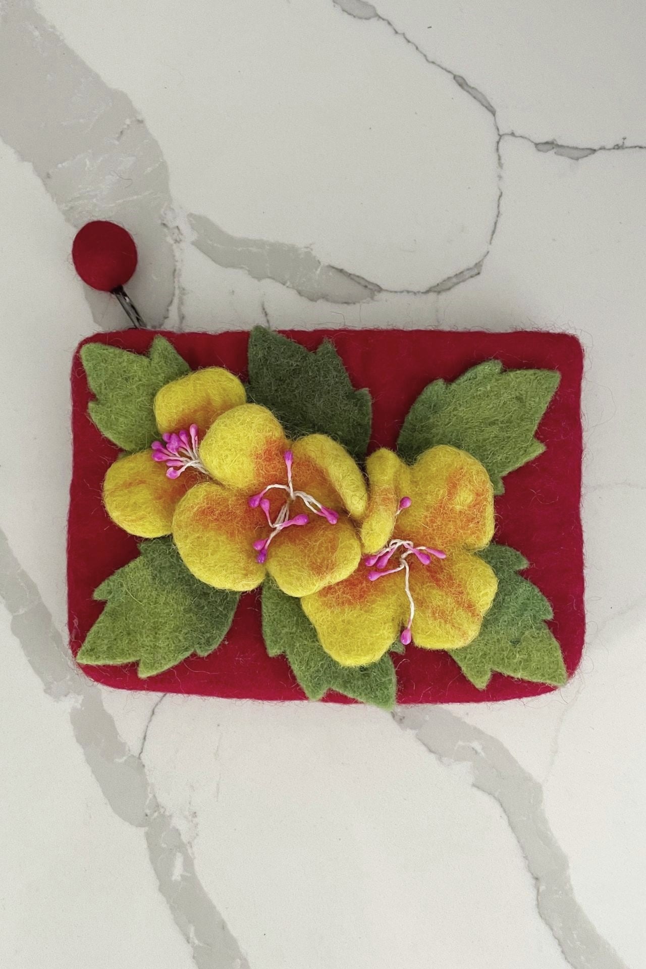 Surya Australia Ethical Wool Felt Flower Purse made in Nepal - Red