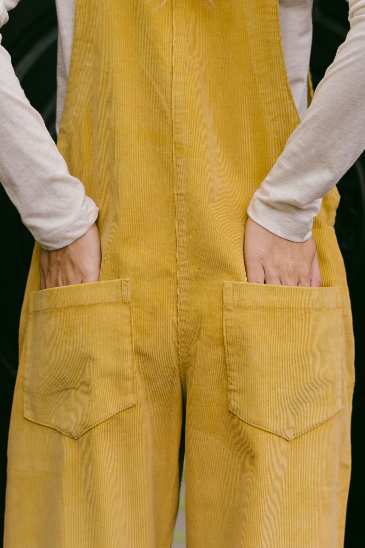 Surya Ethical Cotton Corduroy Overalls for Women - rear pocket detail