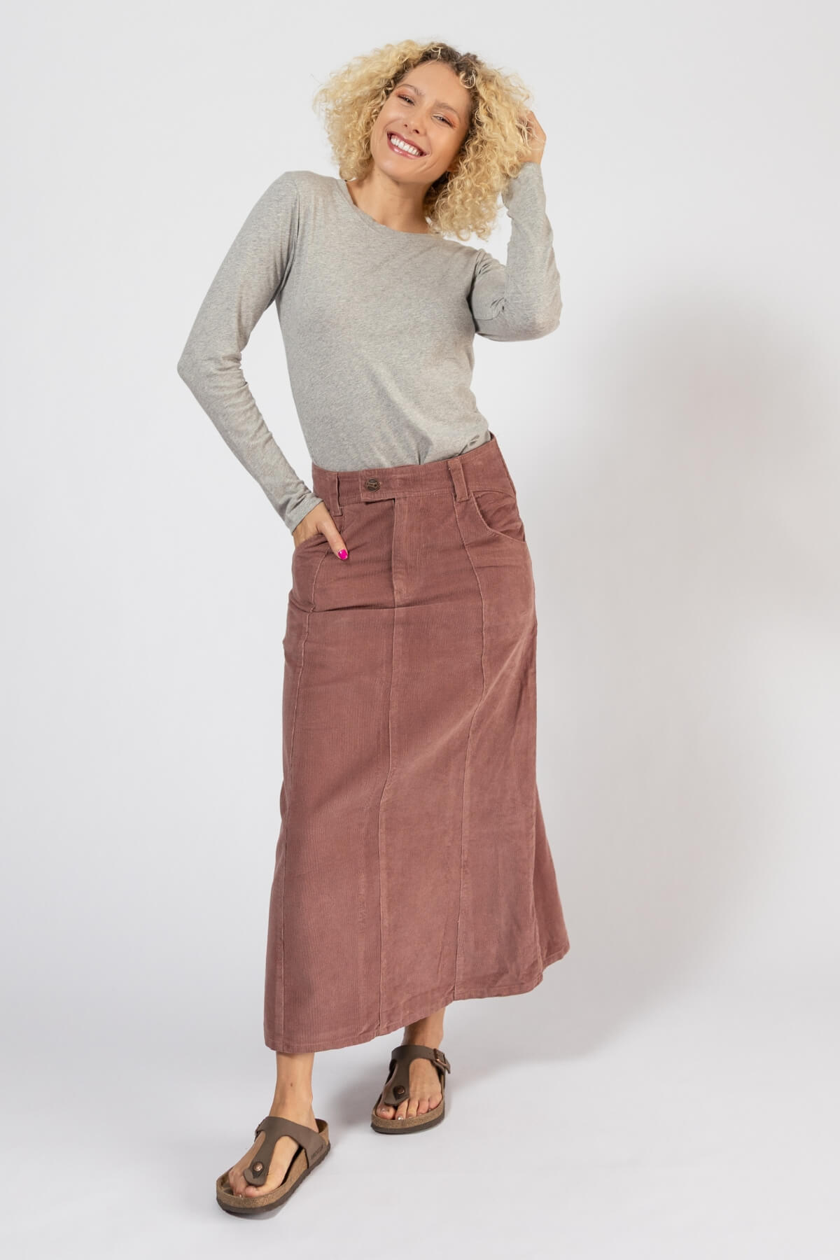 Surya Corduroy Maxi Skirt for Women - Dusty Mauve