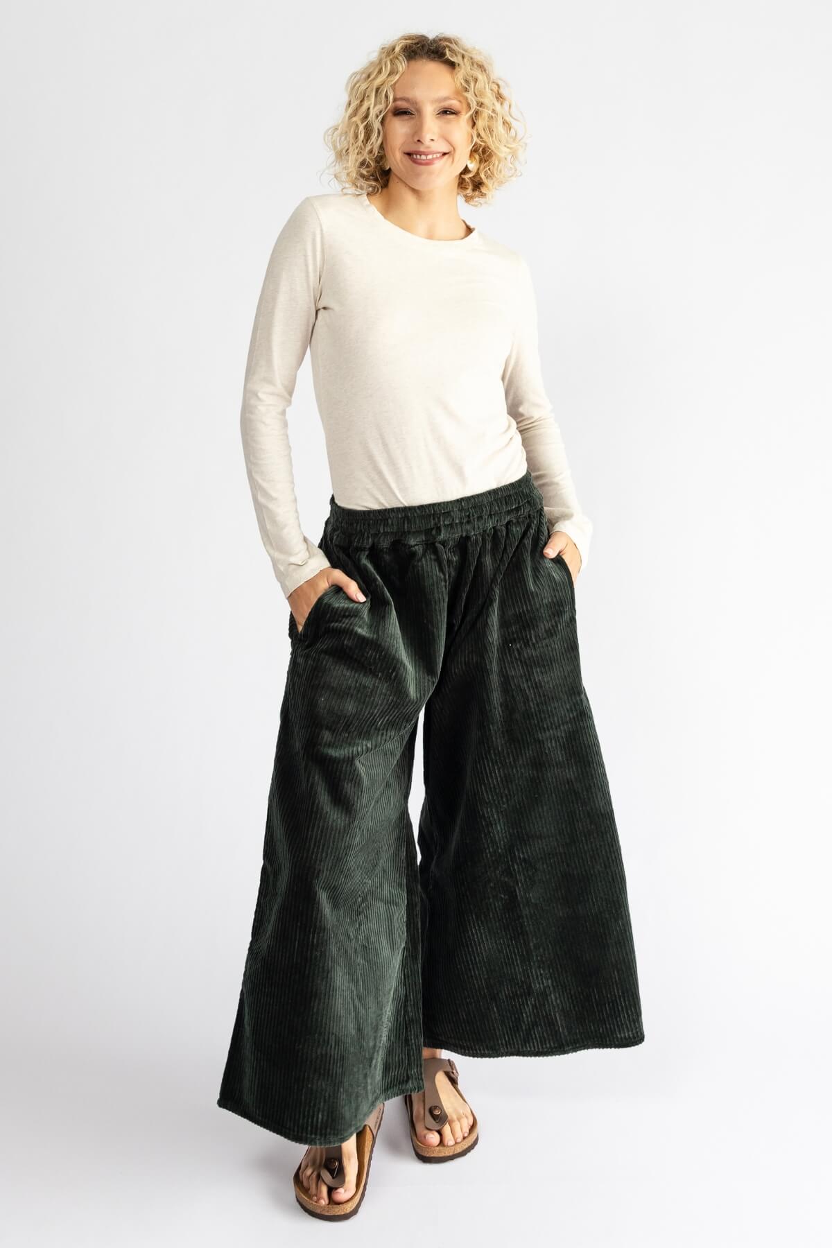Surya Ethical Corduroy Palazzo Pants made in Nepal - waistband detail