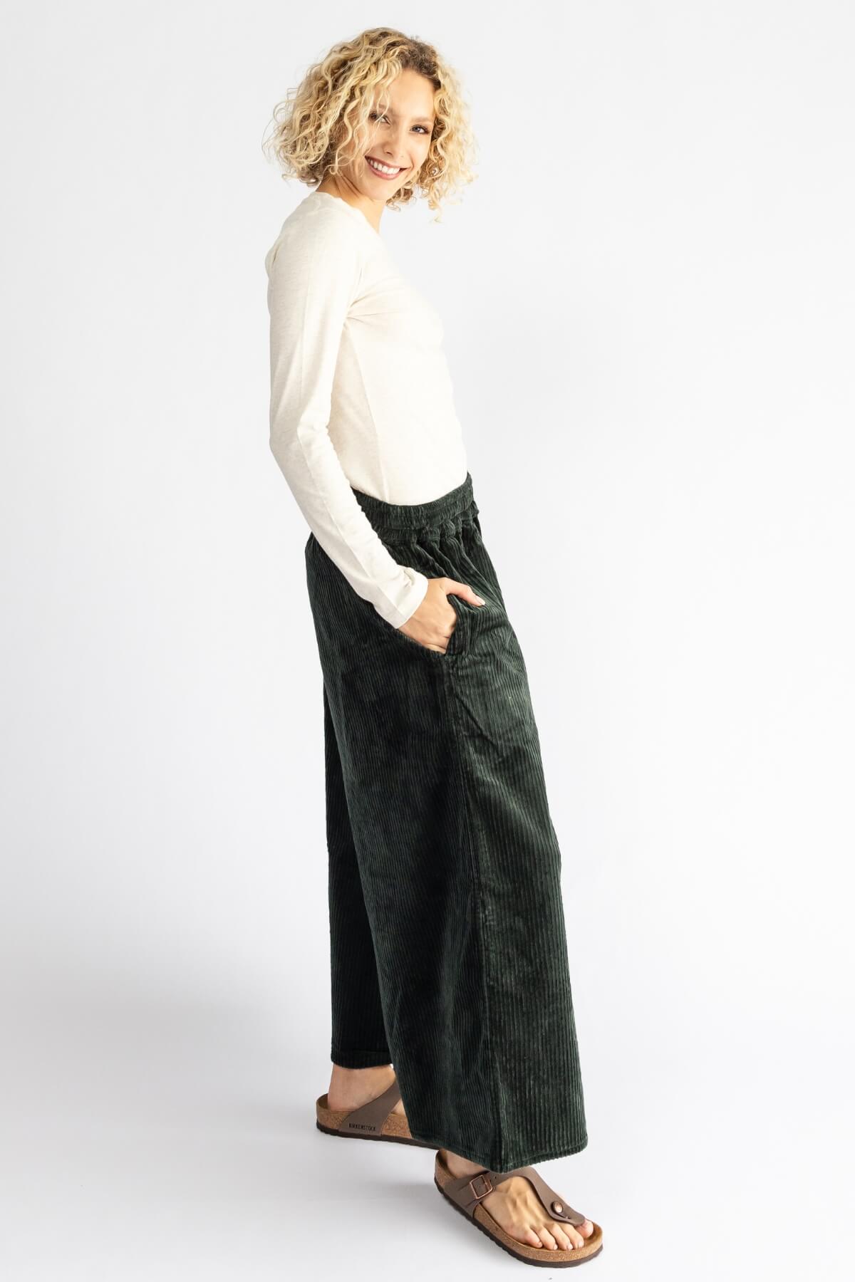 Surya Ethical Corduroy Palazzo Pants made in Nepal - right side view