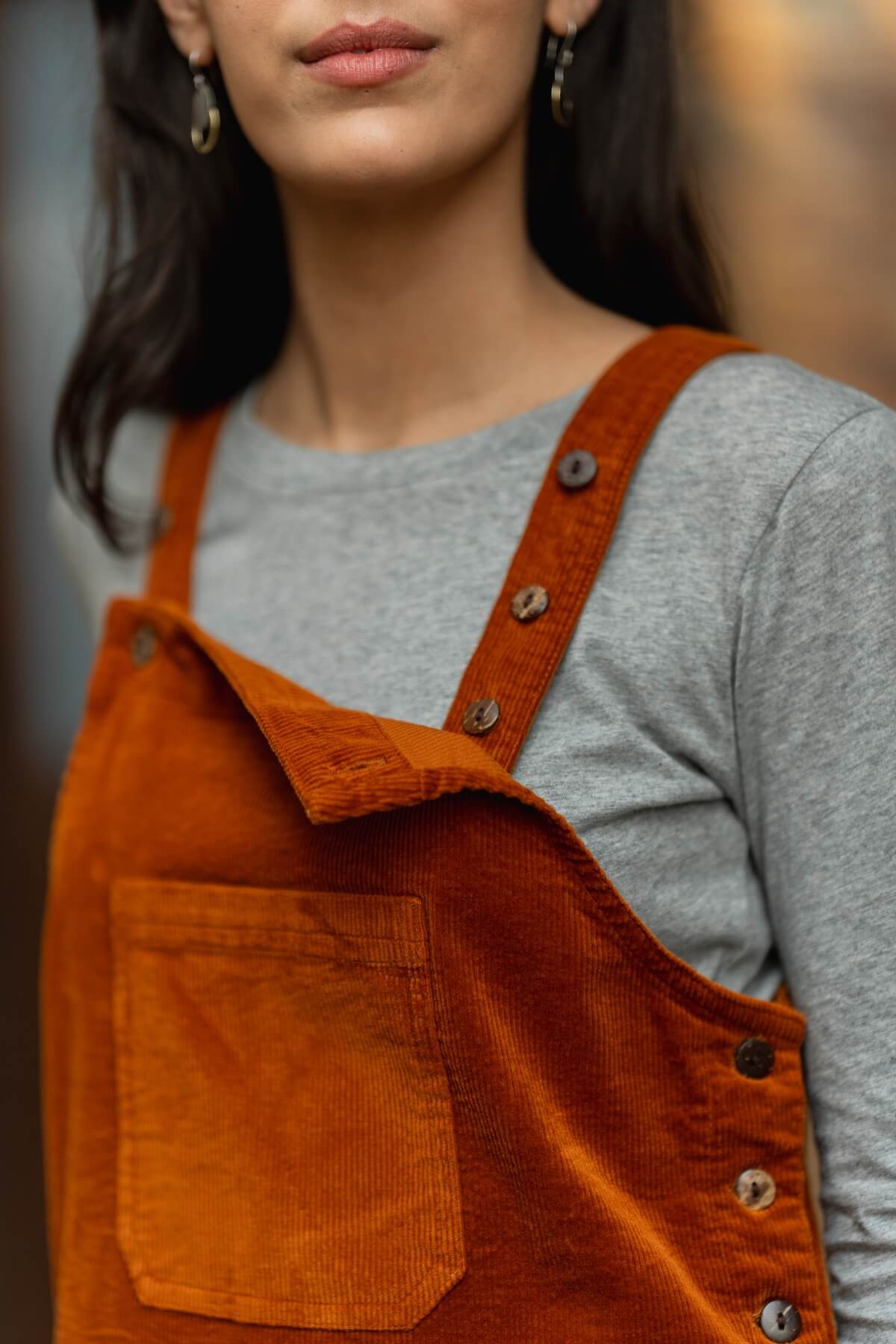 Surya Cotton Corduroy Pinafore - adjustable length shoulder straps