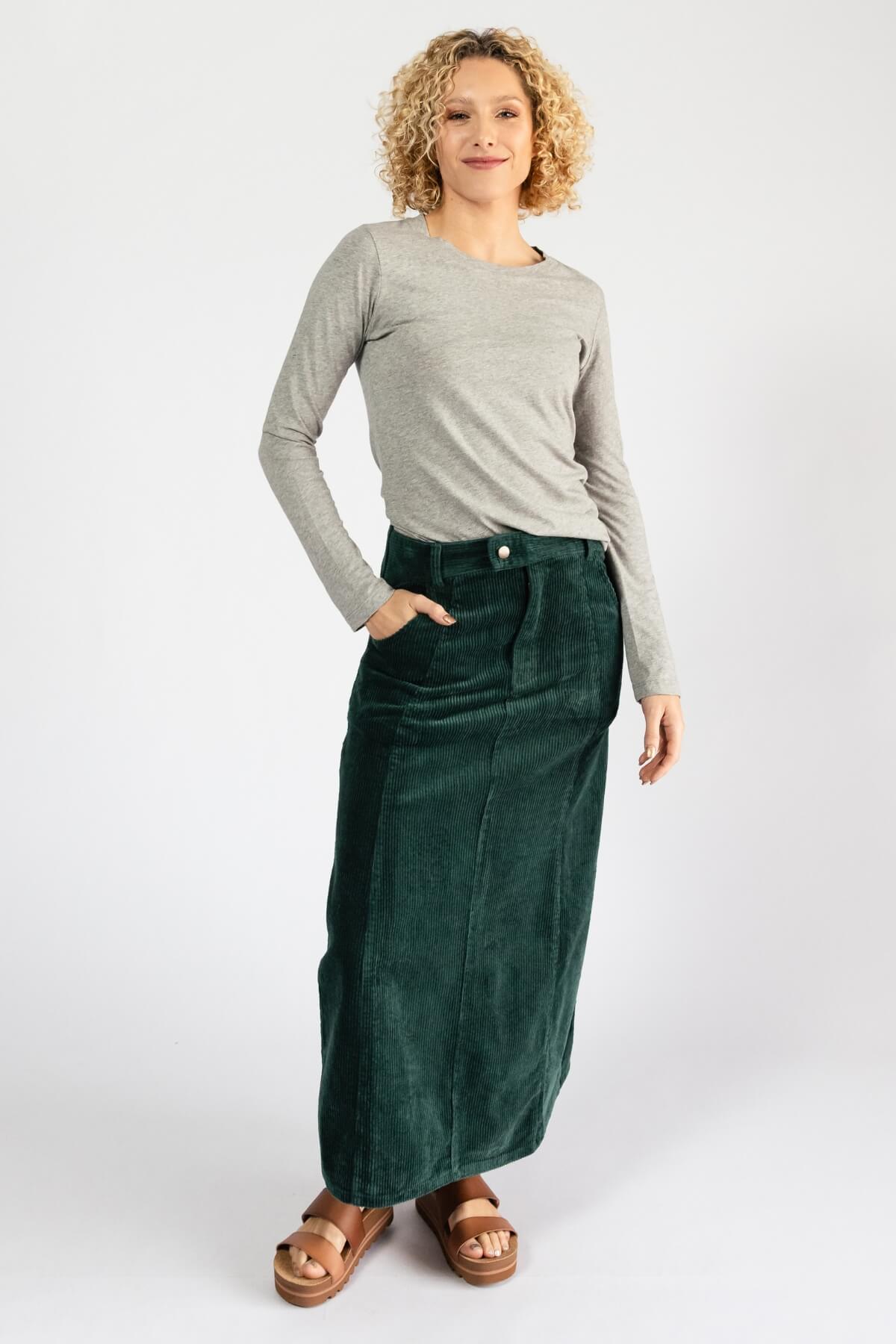 Surya Ethical Corduroy Maxi Skirt - teal colour