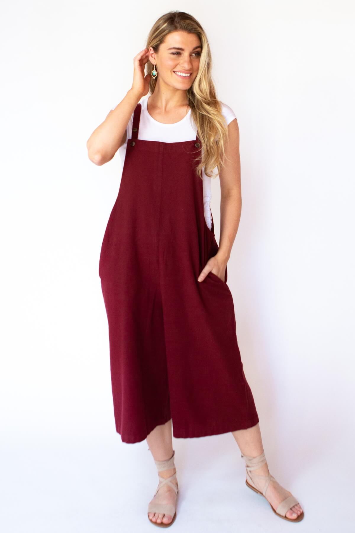 Surya Australia Baggy Cotton 'Juanita' Overalls made in Nepal - Berry