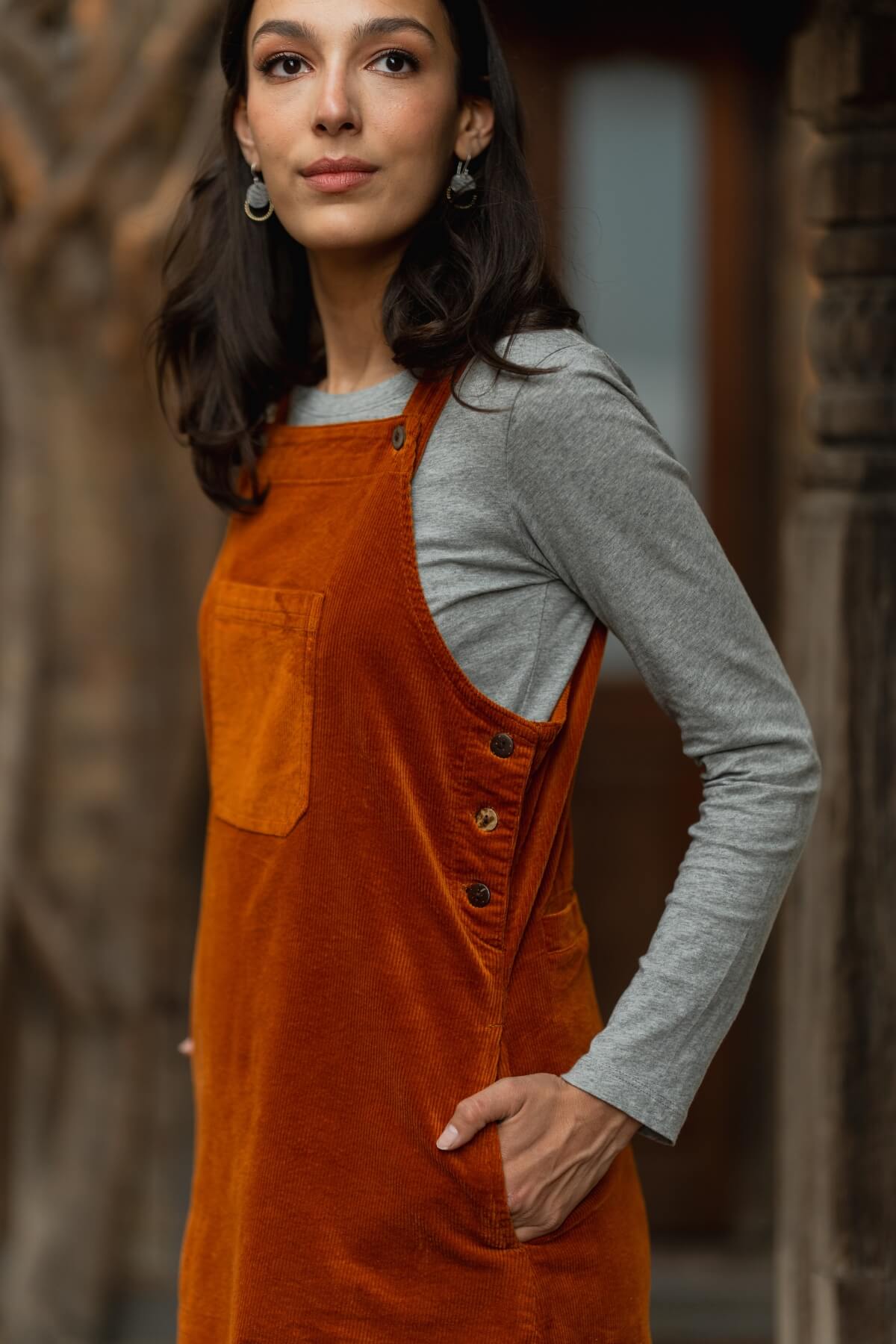 Surya Cotton Corduroy Pinafore - natural coconut buttons