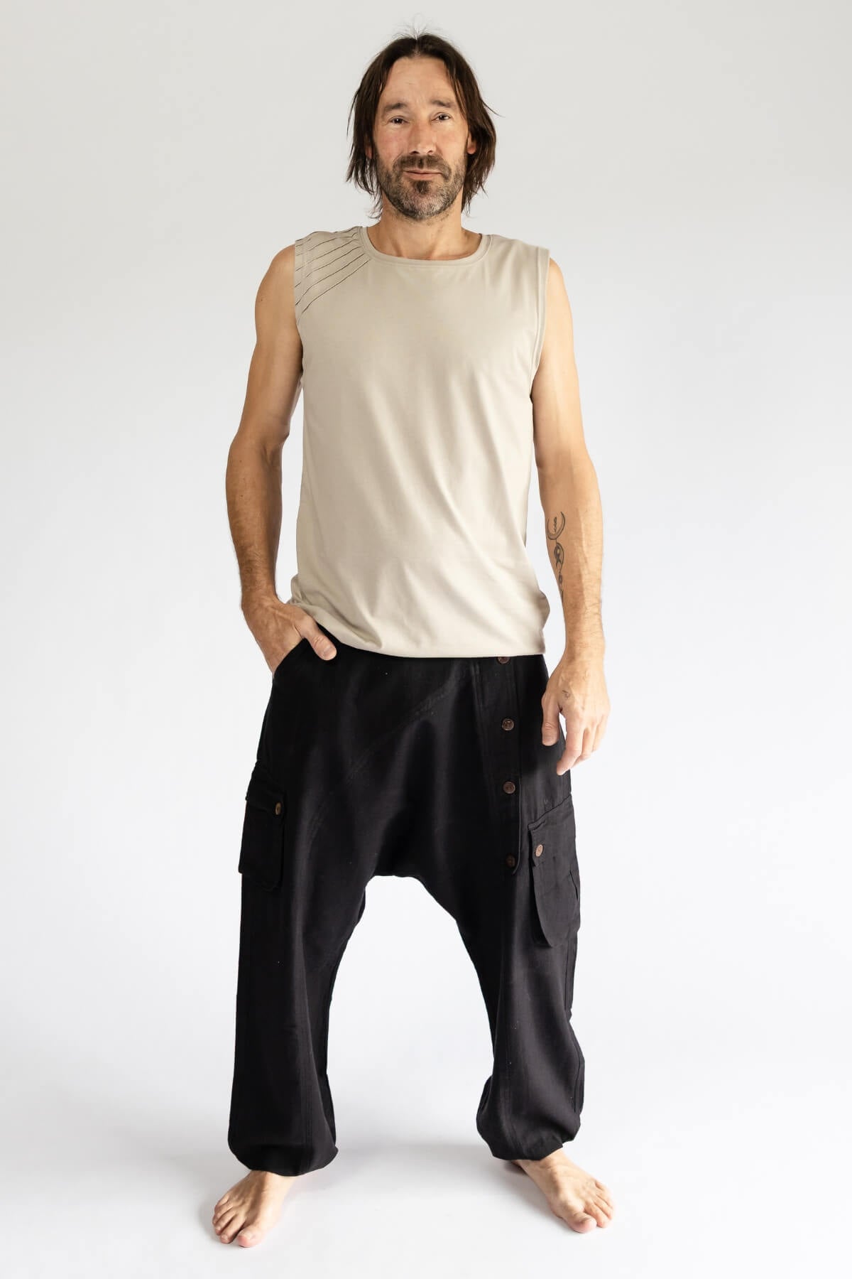 Surya Ethical Cotton Drop Crotch Pants for Men - Black