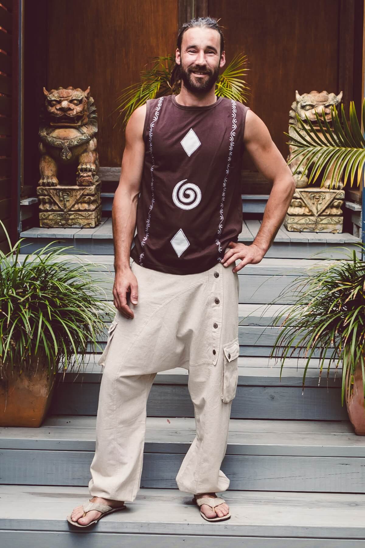 Surya Cotton Drop Crotch Pants for Men - on location in Huskisson