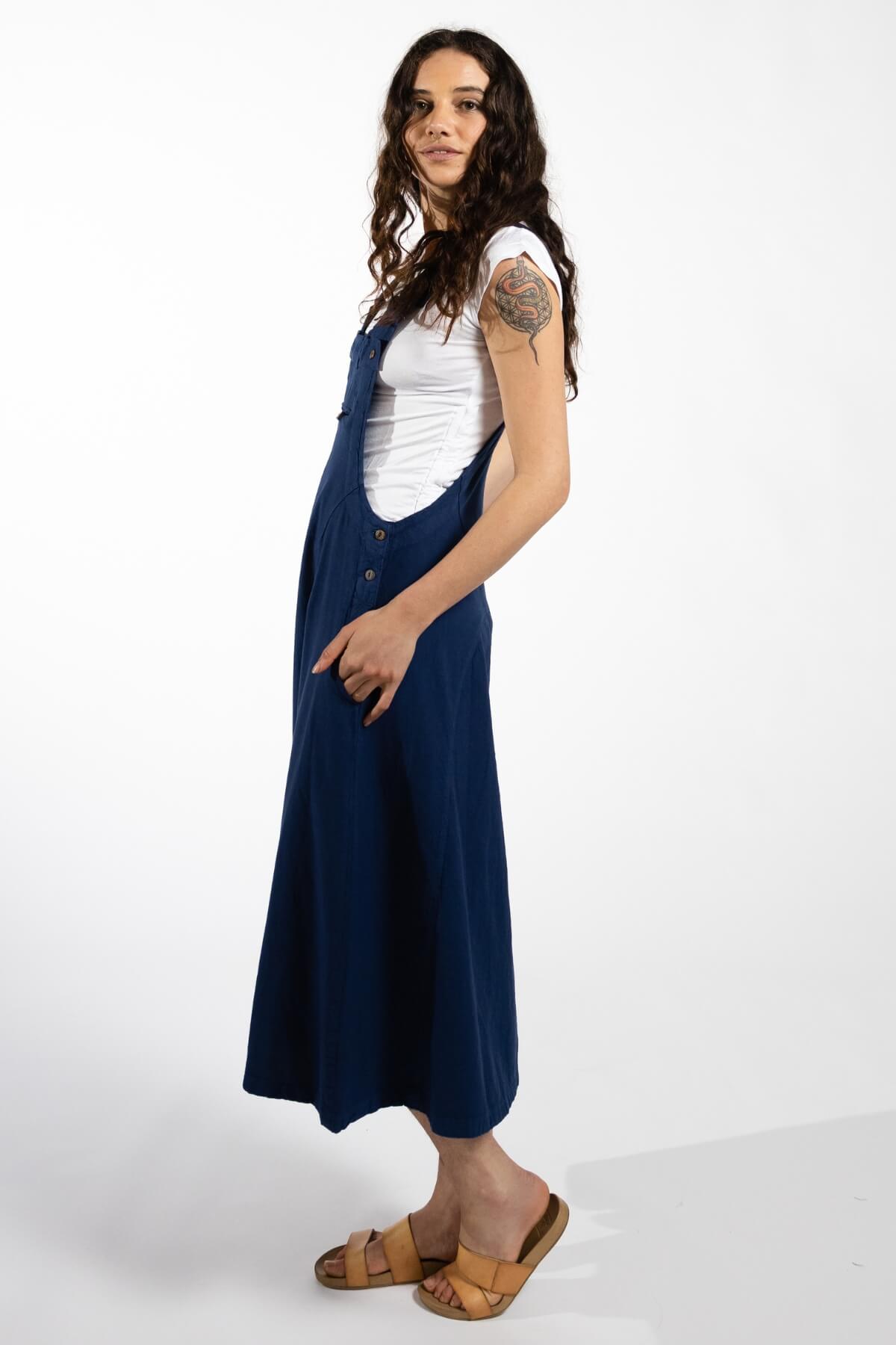 Surya Ethical Cotton Dungaree Dress - left side view