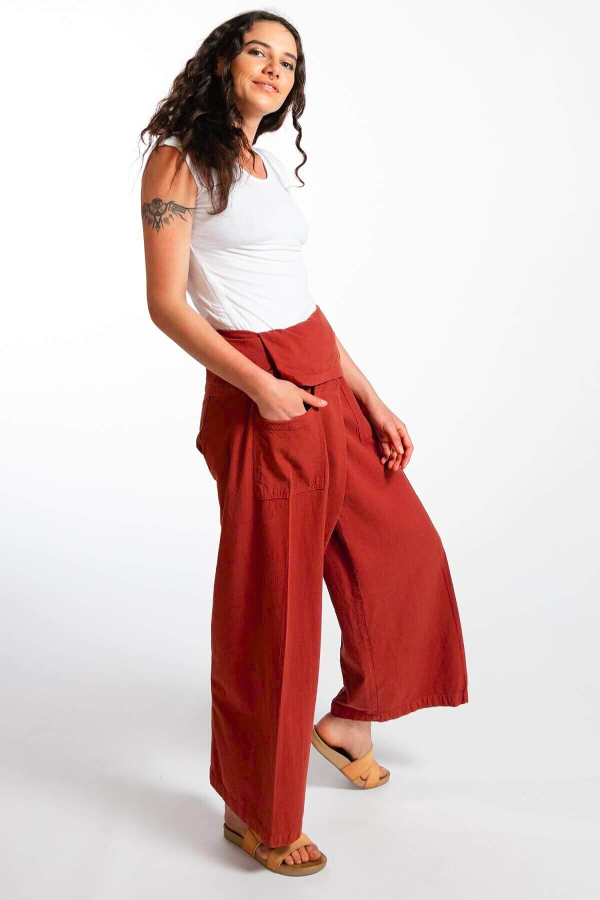 Surya Cotton Thai Fisherman Pants made in Nepal - Rust