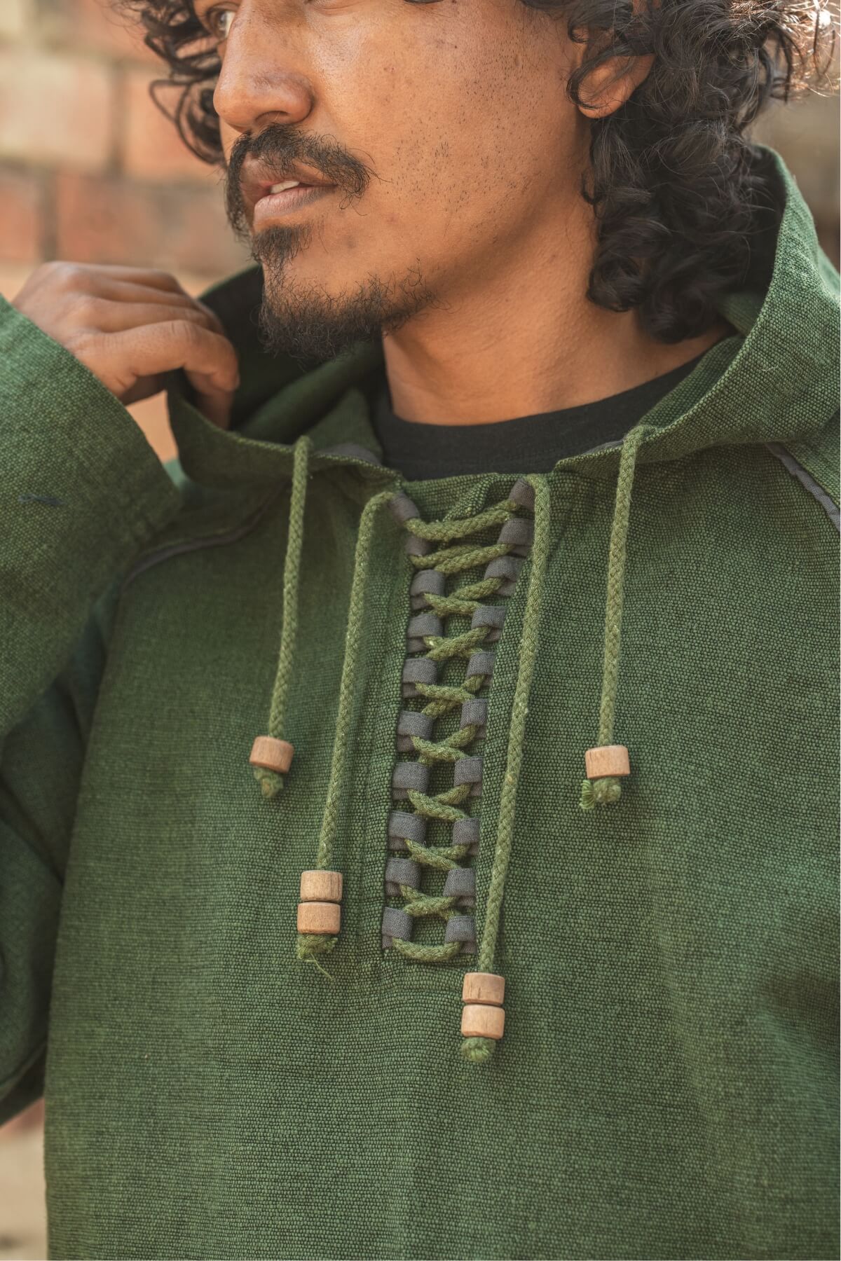Surya Ethical Thick Cotton Hoodie made in Nepal - neckline details