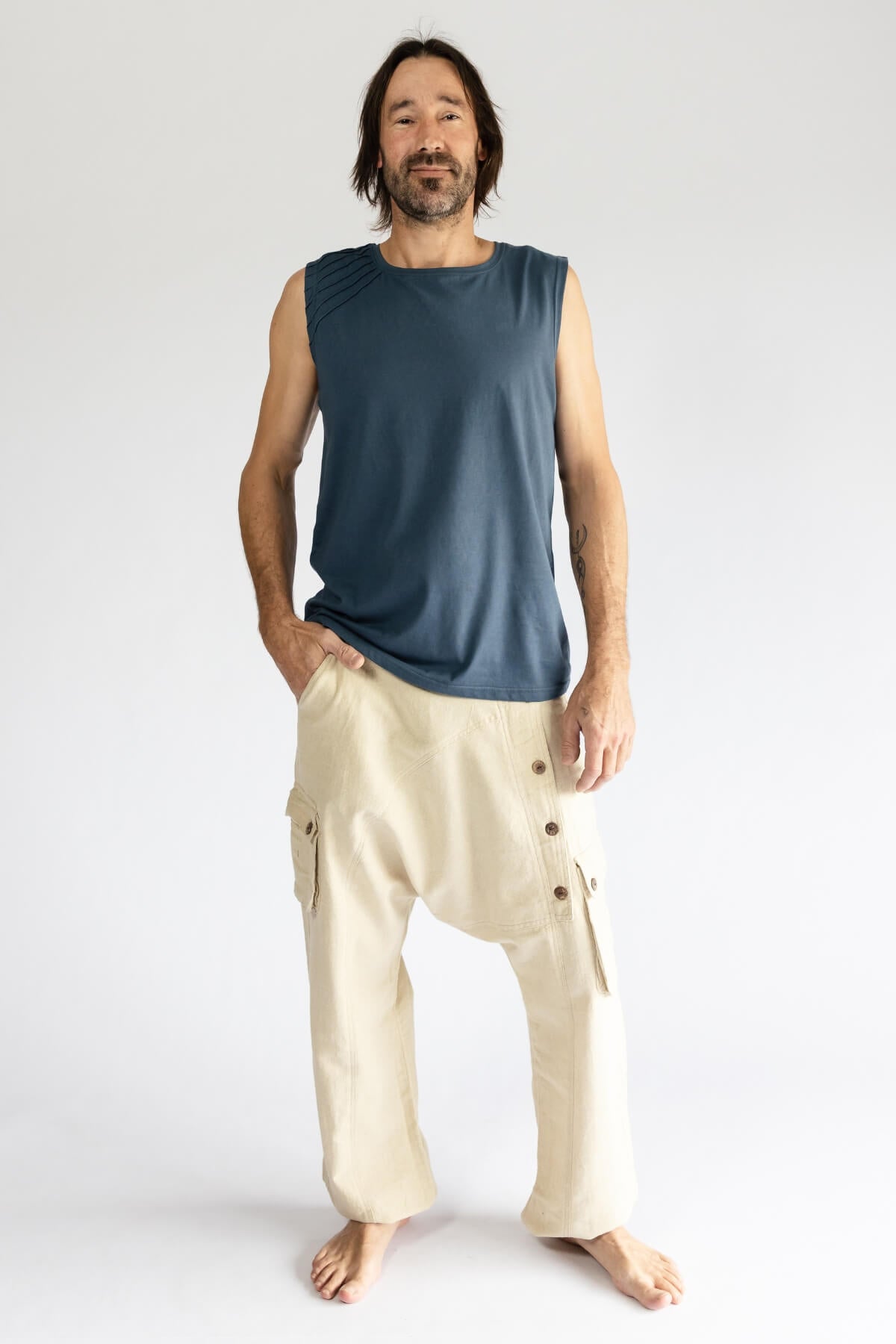 Surya Cotton Drop Crotch Trousers for Men - Natural