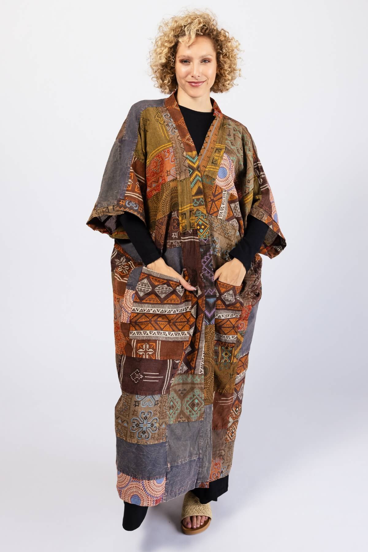 Surya Cotton Patchwork Asher Duster Jacket - Earthy colours